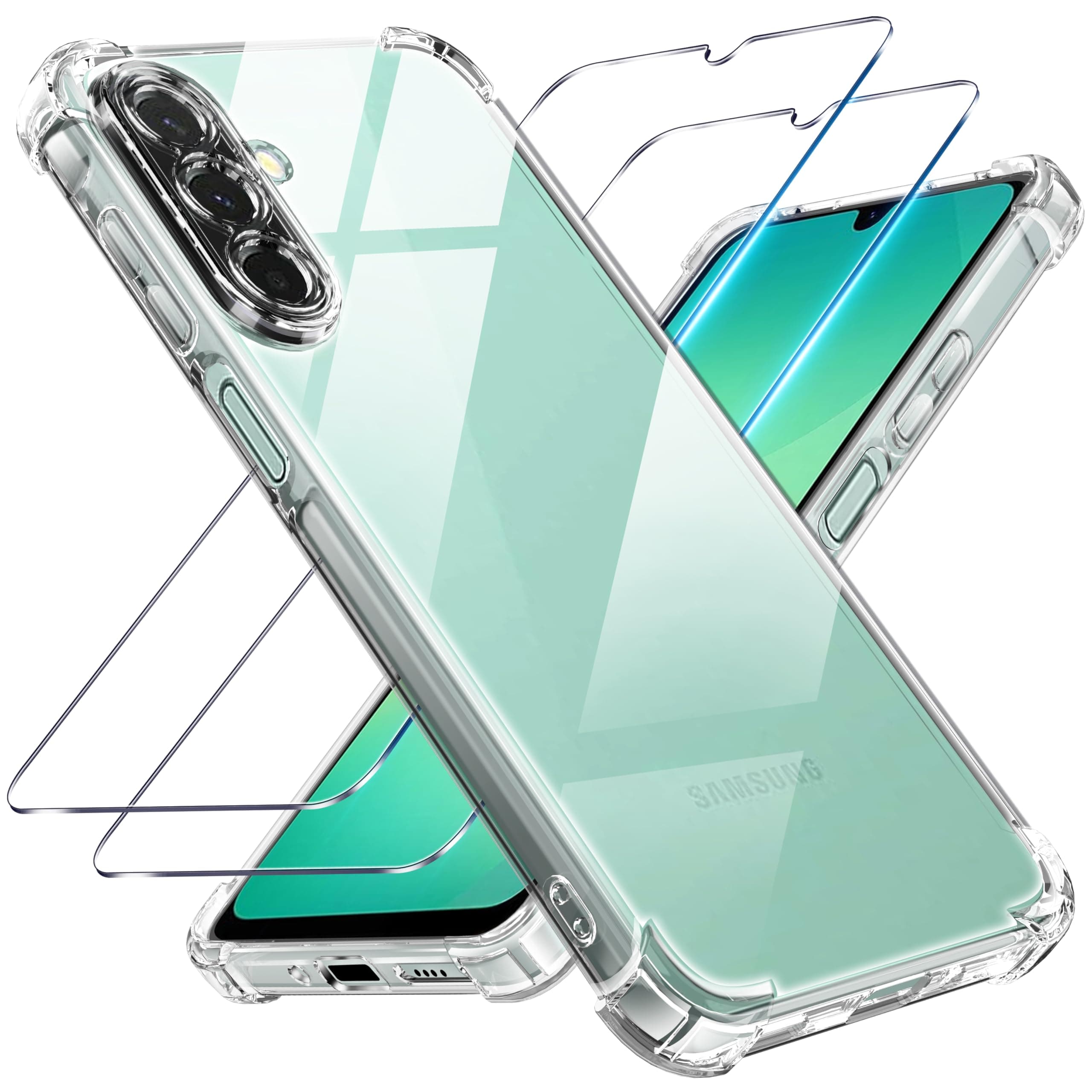 Tentoki 3 en 1 Coque et Verre Trempé pour Samsung Galaxy A26 5G, [Coussin d'air Intégré] Anti-Jaunissement Souple TPU Bumper Coque Protection pour Samsung a26 5g, Transparente