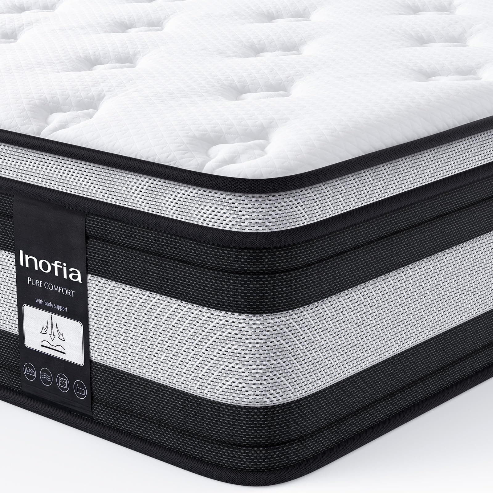 Inofia Matelas NidFrais 180x200 cm, épaisseur 28 cm H3/H4, 7 Zones ergonomiques, certifié Oeko-Tex, Matelas à Ressorts ensachés en Coton Biologique, essai de 103 Nuits.