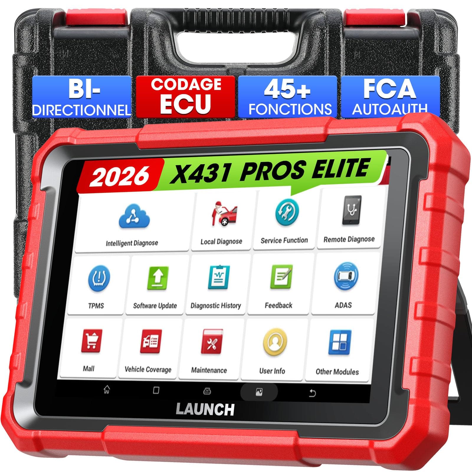 LAUNCH X431 Pros Elite Valise Diagnostic Auto, Scanner de Diagnostic Automobile Bidirectionnel, 45+ Services, ECU Coding, CANFD&DOIP, Fonction Guide, 2 Ans de Mise à Jour Gratuite