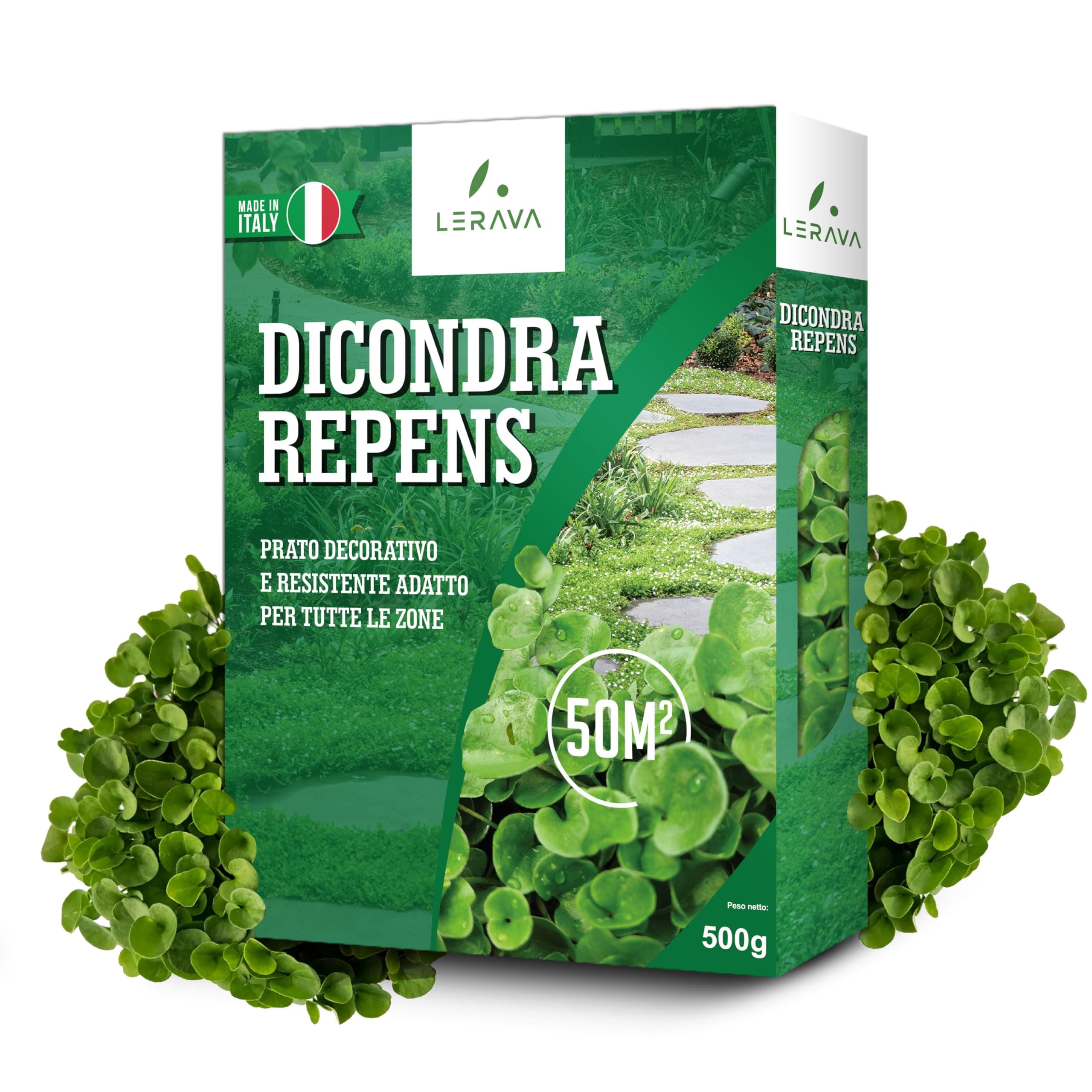 LERAVA® Dicondra semi [Non Richiede Taglio] - 50m² - Estrema resistenza alla siccità - Dichondra repens semi ideali per zone ombreggiate e soleggiate - semi dicondra per prato - 500g