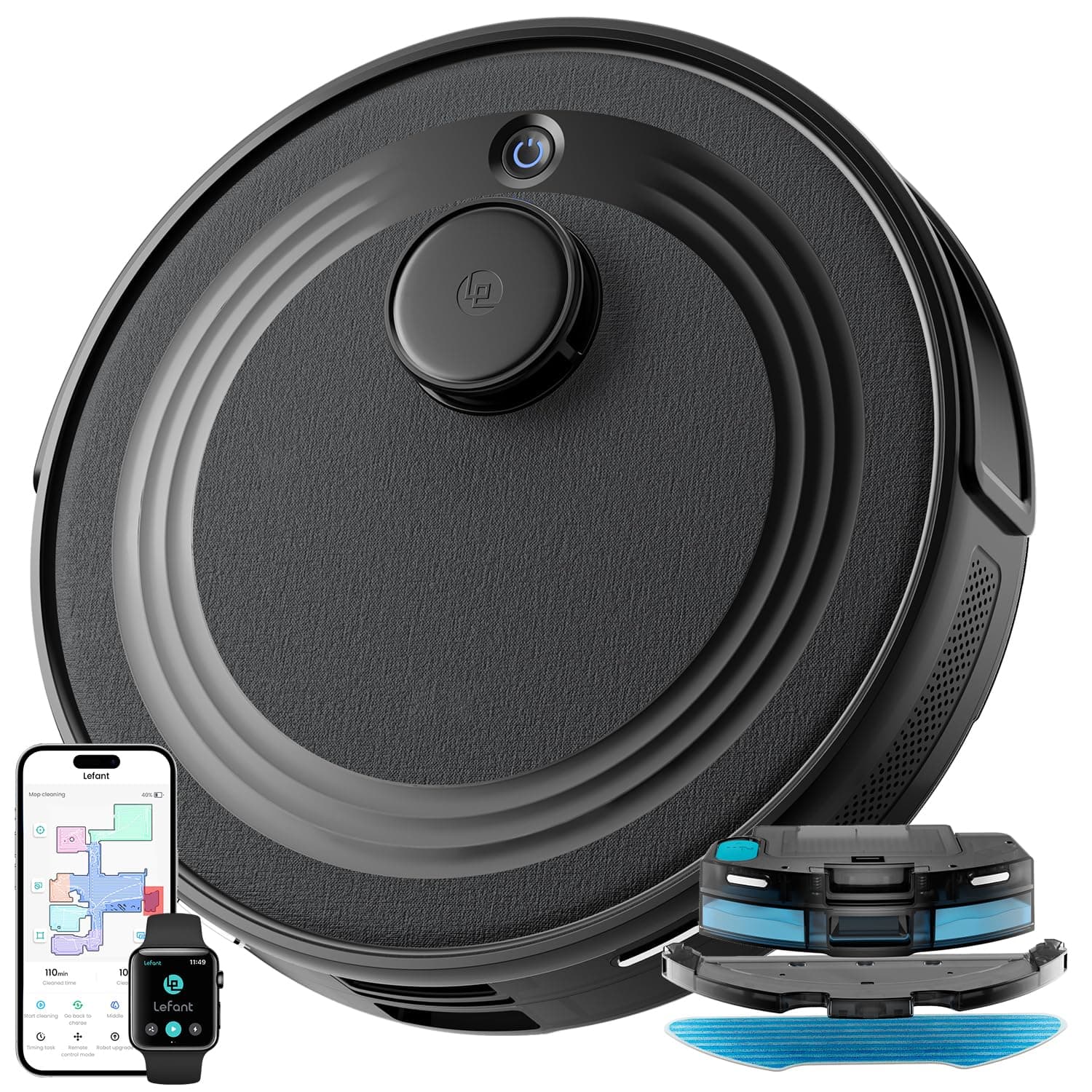 Lefant M2 Robot Aspirapolvere Lavapavimenti con Navigazione Laser dToF, 6000Pa, Mappatura Intelligente, Evitamento Ostacoli PSD, Pulizia 2 in 1, Controllo APP/Alexa, Ideale per Peli Animali, Nero