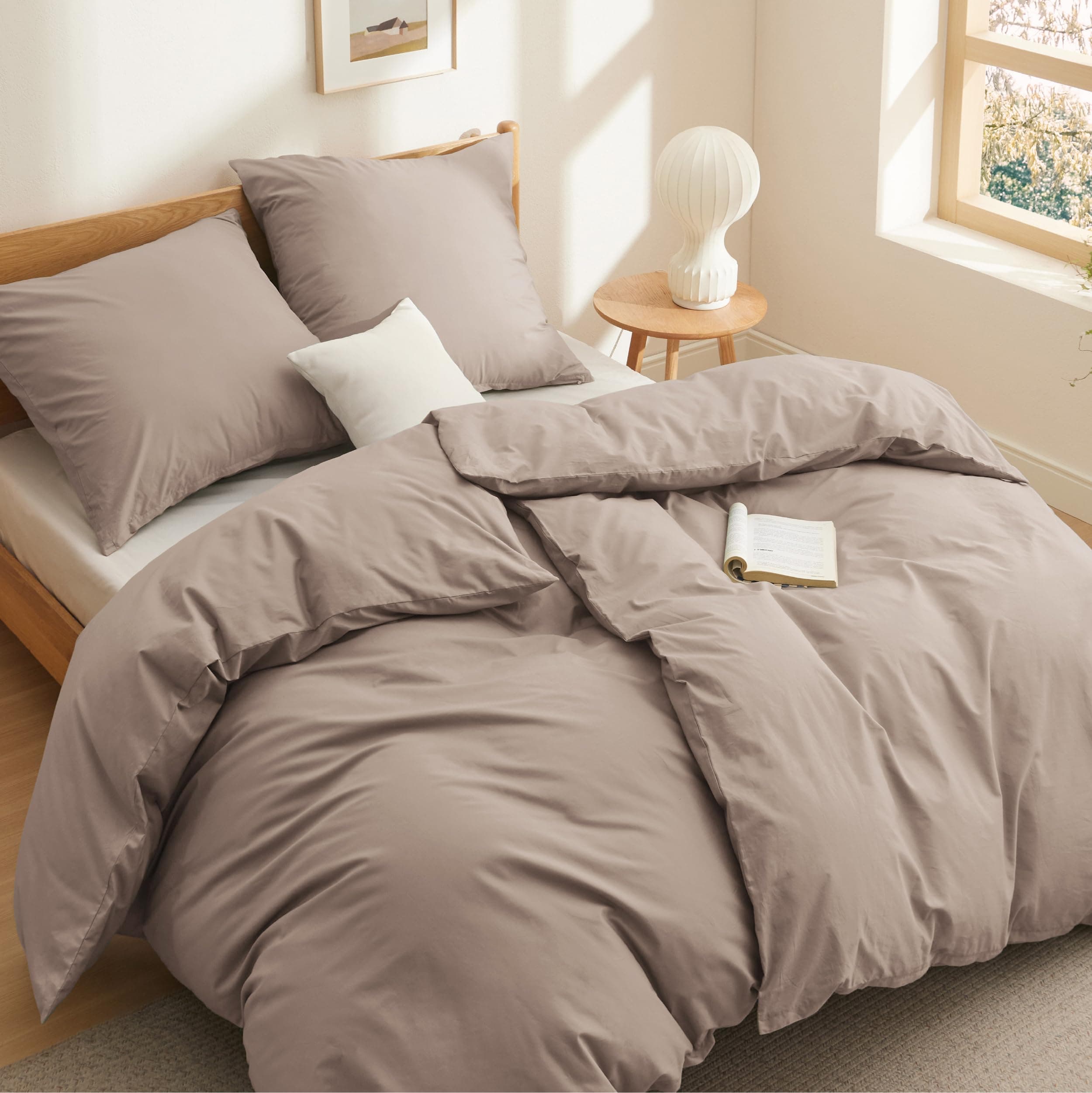 BEDSURE Bettwäsche 135x200 Baumwolle 4teilig - Bettwäsche-Sets Khaki Bettbezug 2er Set mit 2 Kissenbezüge 80x80 cm, Oeko-TEX Bedding Taupe mit Reißverschluss