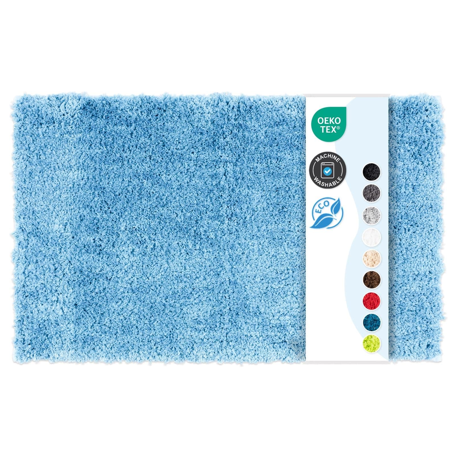 Floordirekt Badematte Sky - Badezimmerteppich - Weicher, dichter Hochflor - Rutschhemmend & Schnell trocknend - Geeignet für Fußbodenheizung - Eckig & Rund (50 x 60 cm, Hellblau)