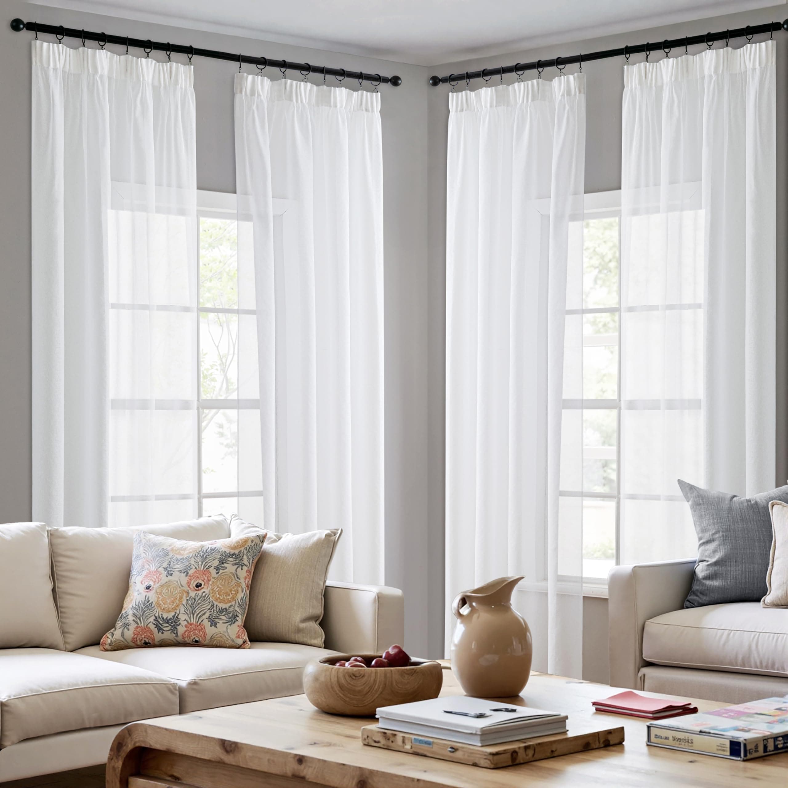 MIULEE Gardinen Vorhänge mit Kräuselband 4er Set Gardine Weiss Vorhang Gardinen Wohnzimmer aus Sheer Voile Curtains Transparent Weiß Schlafzimmer 140 x 245 cm