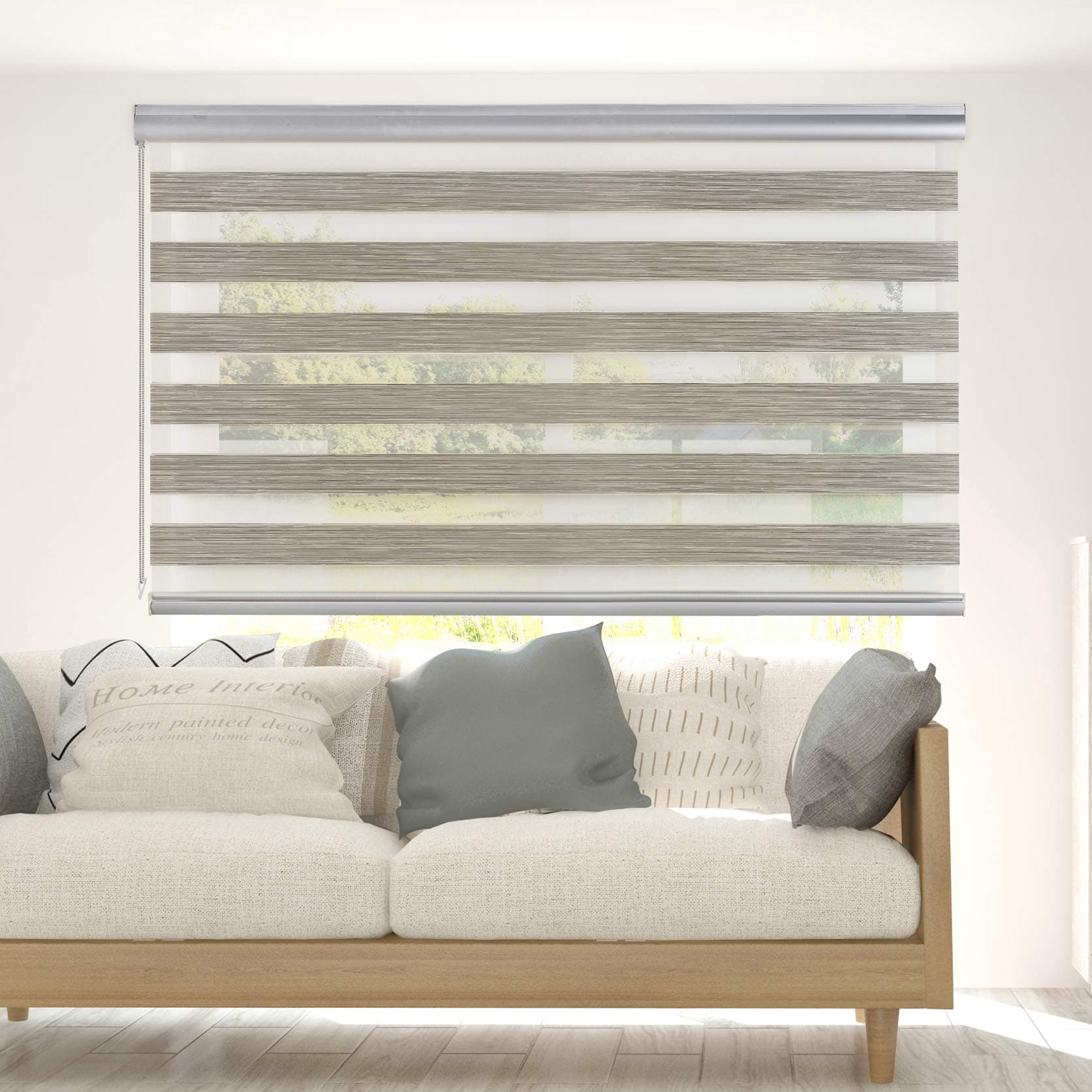 Tende a rullo per interni Giorno e notte Premium Doppio 200x250 cm Beige | Tenda con cassonetto rotondo e catenella in alluminio di Massima Qualità per finestre. Larghezza tessuto 198 cm StoresDeco