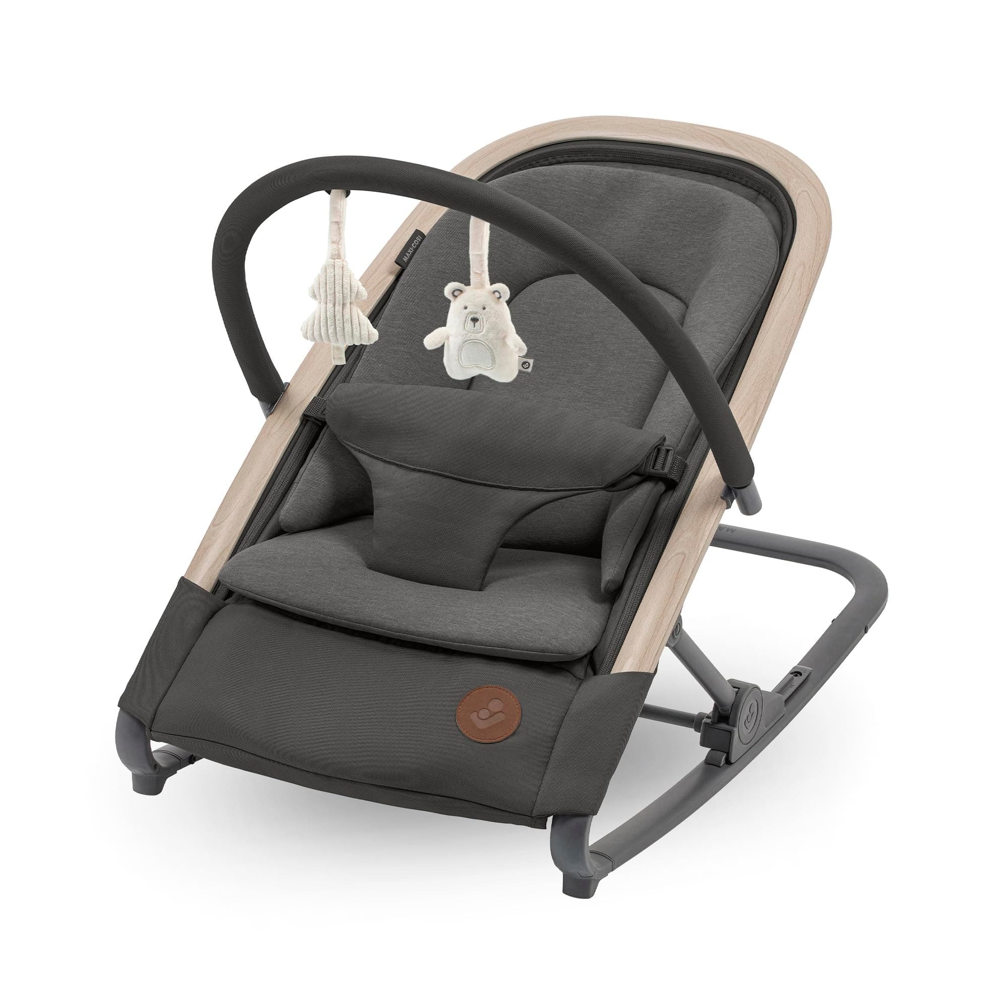 Maxi-Cosi Kori, Hamaca Bebé 2 en 1 con arco de juegos, 0-2 años, máx.15 kg, Balancín bebé, 3 posiciones de reclinación una sola mano, Ligera y compacta, Arnés Easy-in, Eco Care, color Beyond Graphite