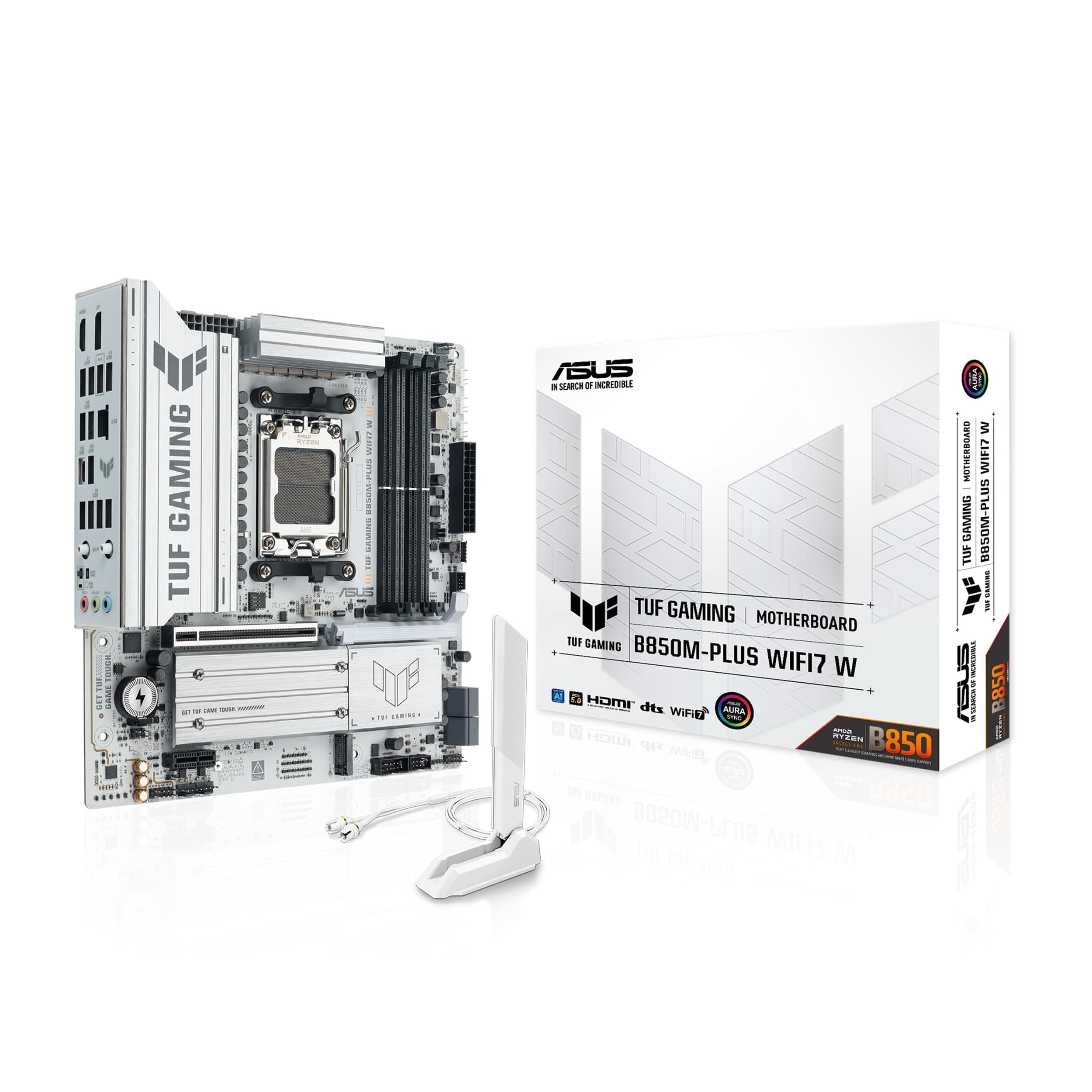 Asus Mb Asus Tuf Gaming B850M-Plus Wifi7 W (90mb1md0-M0eay0) | Micro-ATX, DDR5, PCIe 5.0, 3 emplacements M.2, Ethernet Realtek 2,5 Go, arrière 20 Gbit/s Type-C, USB avant 10 Gbit/s Type-C