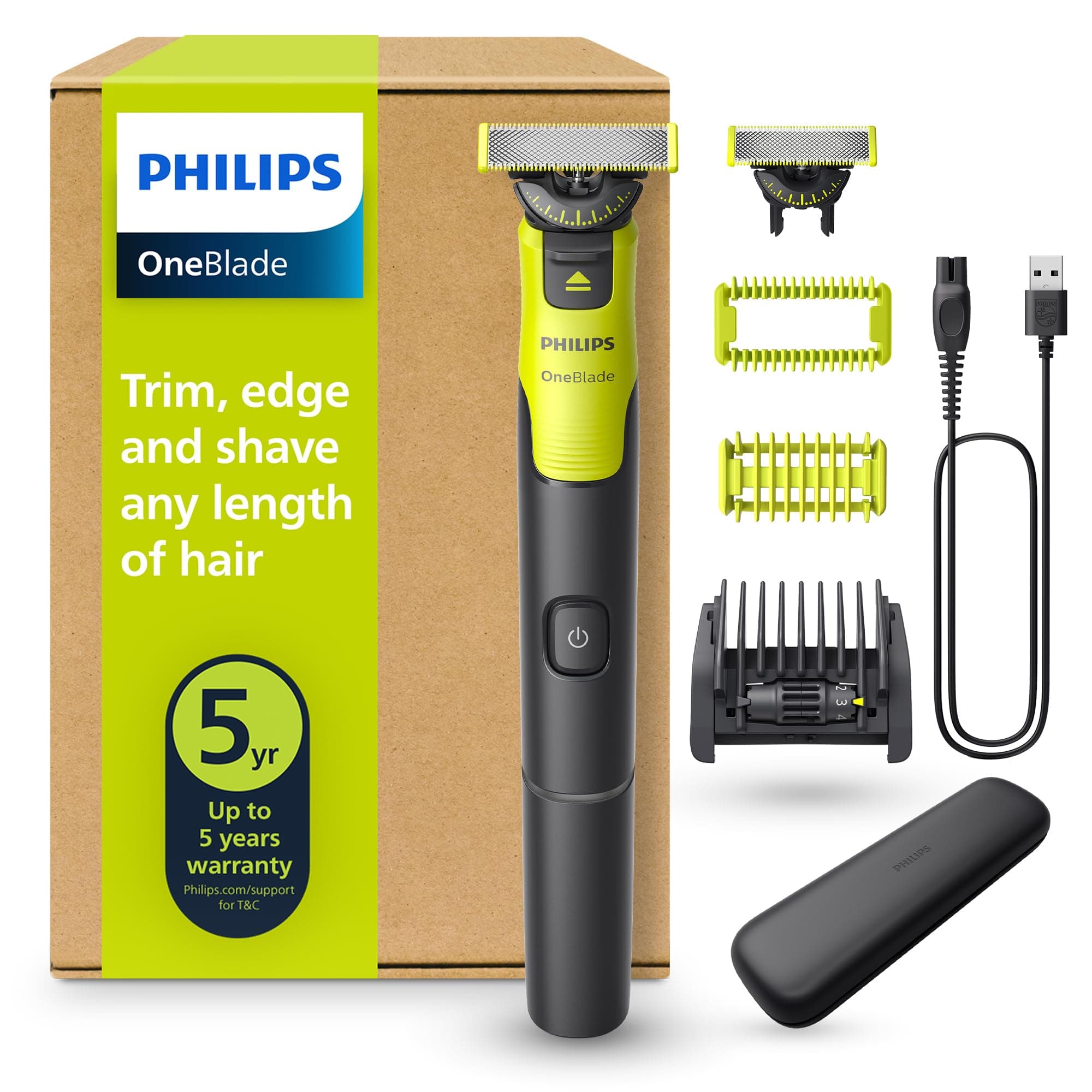 Philips OneBlade 360 Autentico Collegato Rasoio elettrico per viso e corpo, regolabarba e spazzola, lama 360 e originale, pettine regolabile 5in1, kit per il corpo, custodia da viaggio, QP4631/65