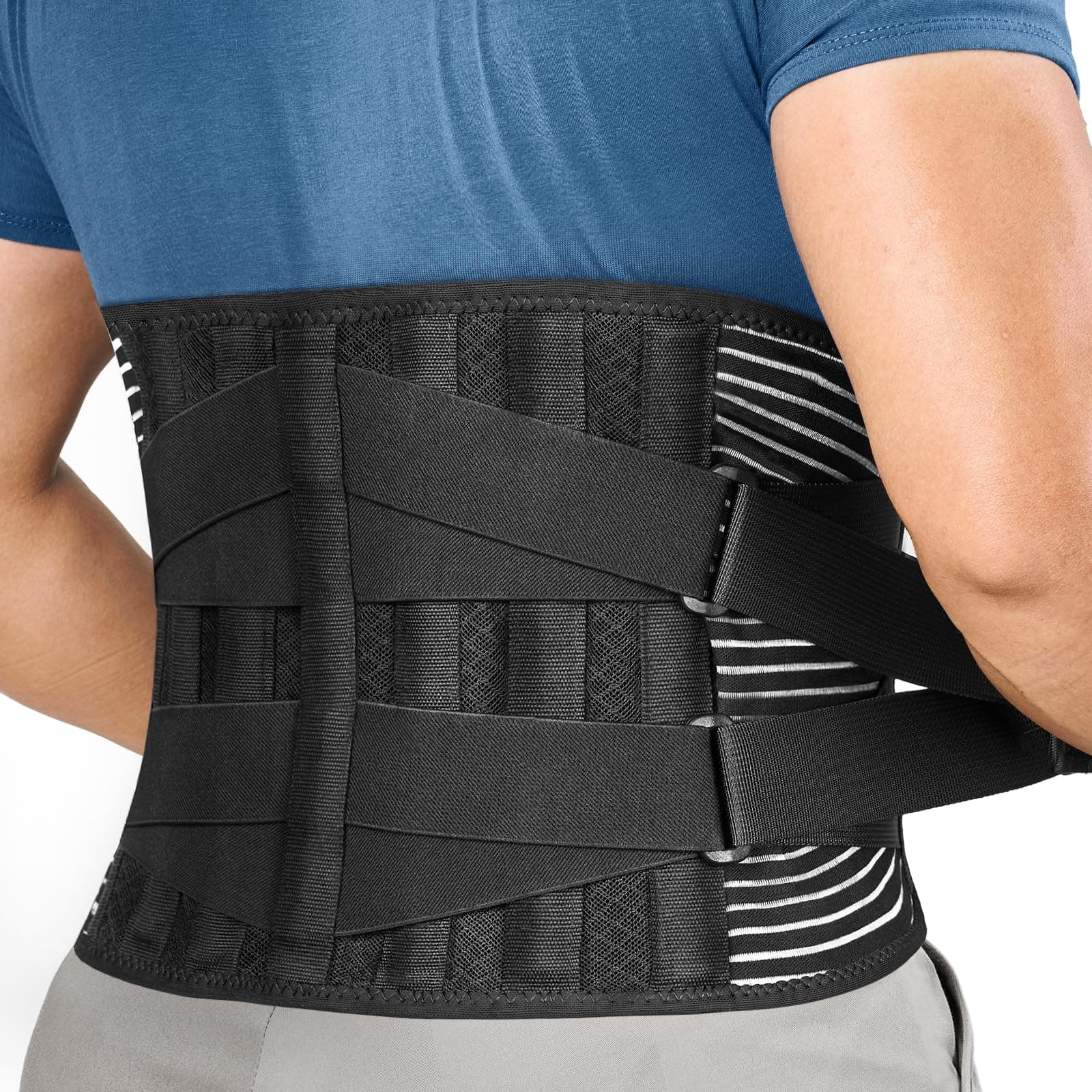 FREETOO Faja Lumbar Para Hombre y Mujer con 6 varillas de soporte, Cinturón Lumbar con Doble Ajuste, Transpirable Faja Lumbar Hombre Trabajo (M(waist:29.5''-37.4'')