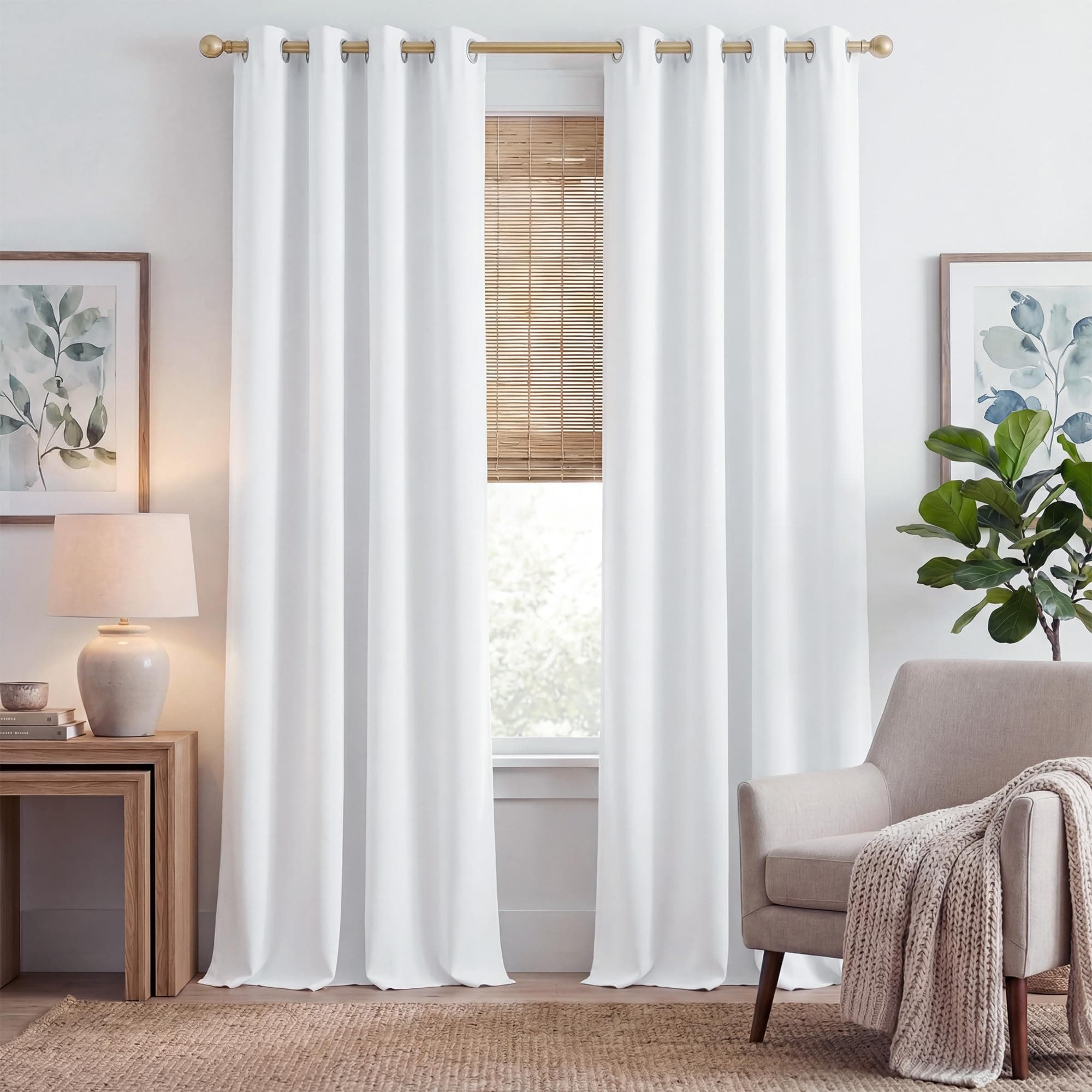 PONY DANCE Cortinas Dormitorio 100% Opacas 2 Piezas, Cortinas Termicas Aislantes Luz Blancas con Ojales para Salon/Habitacion,140X240cm(AnxAl)