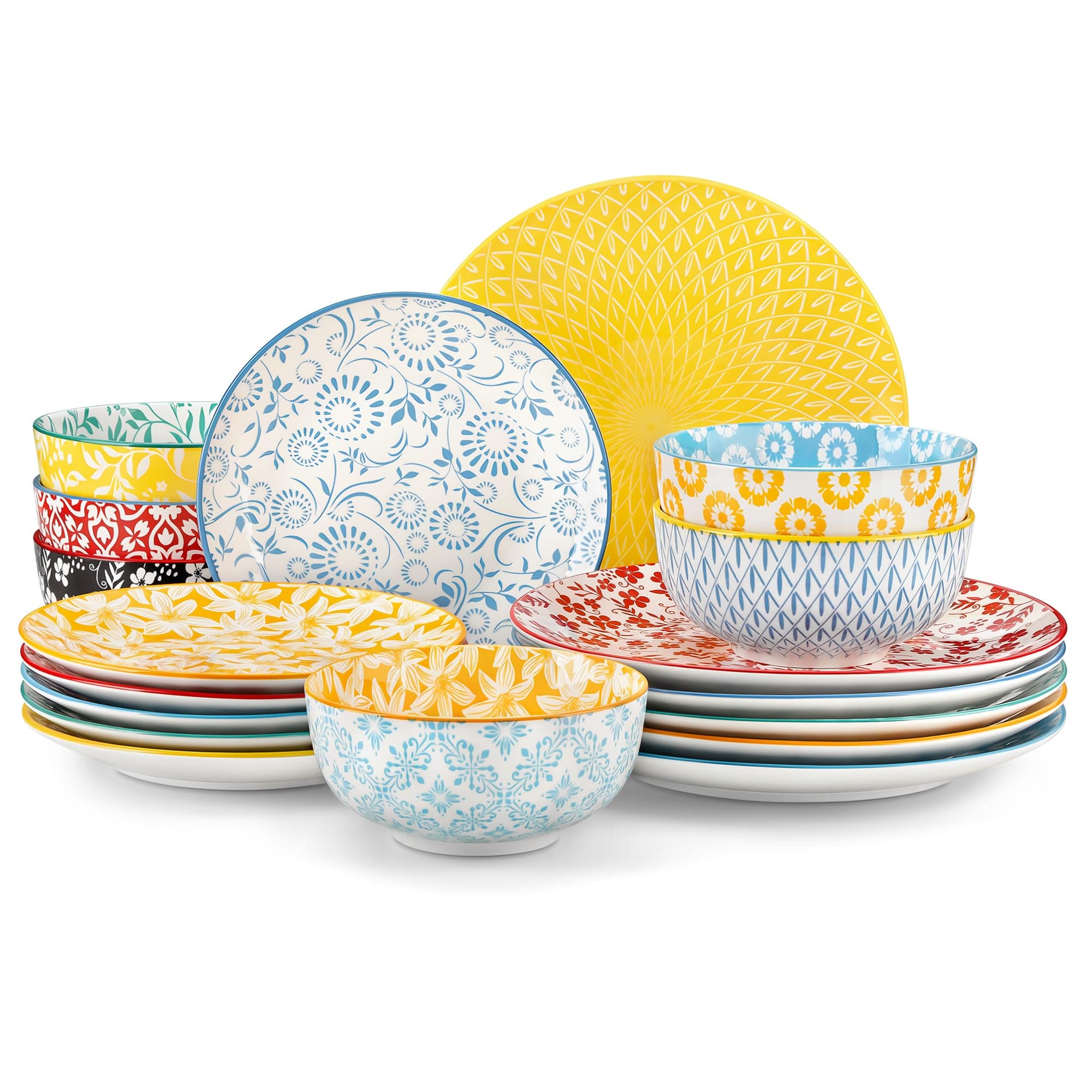 vancasso Serie SELENE Vajillas Completas 6 Personas, Juego de 18 Piezas Vajillas en Porcelana Pastel - 6 Platos Llanos, 6 Platos de Postre y 6 Cuencos, Apto para Lavavajillas y Microondas