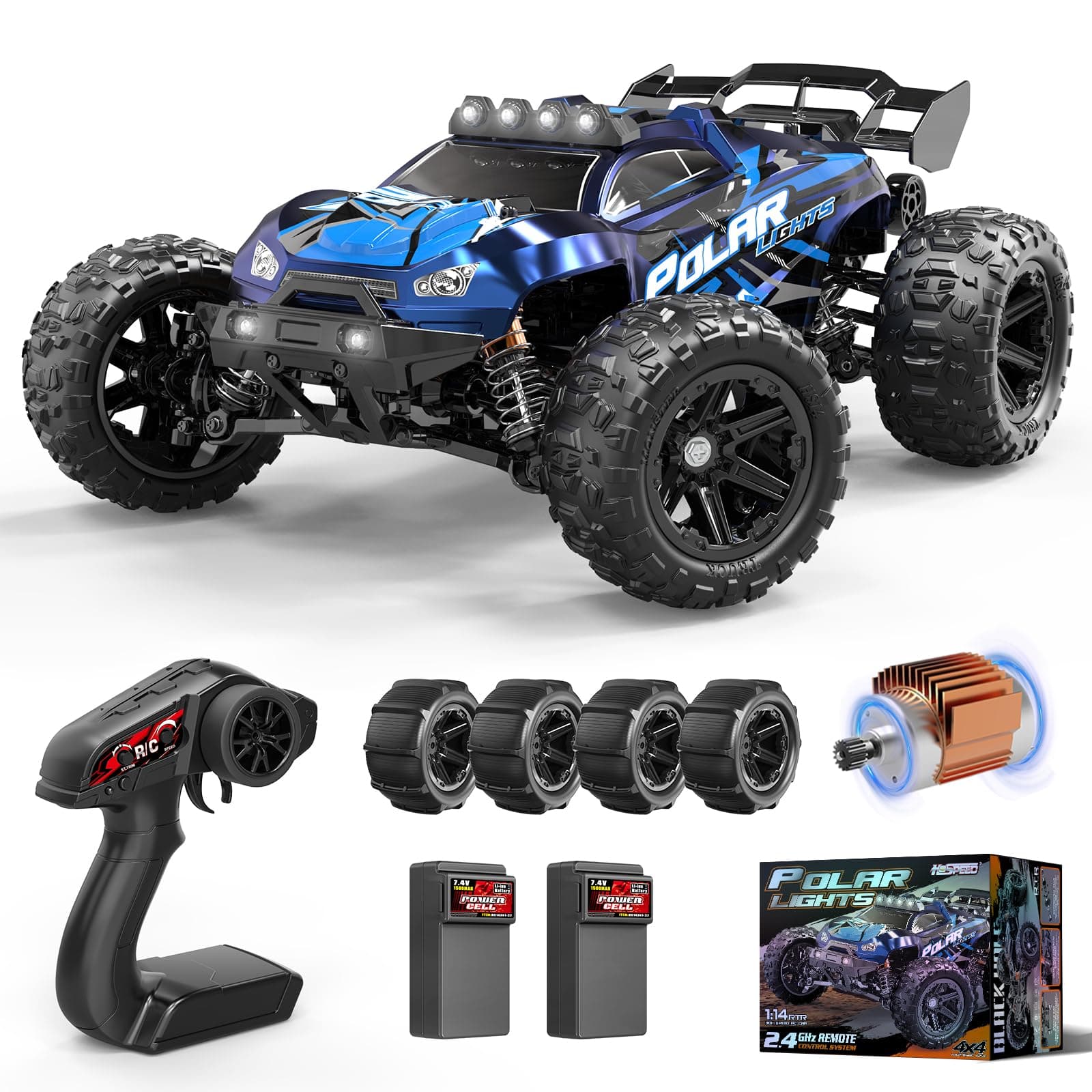 Macchina Telecomandata Professionale 1:14 per Adulti e Ragazzi, RC Car 4WD Off-Road 40 km/h Impermeabile con Stile Racing Truck, 2 Batterie da 1300 mAh e 2 Set di Pneumatici, Macchina Radiocomandata