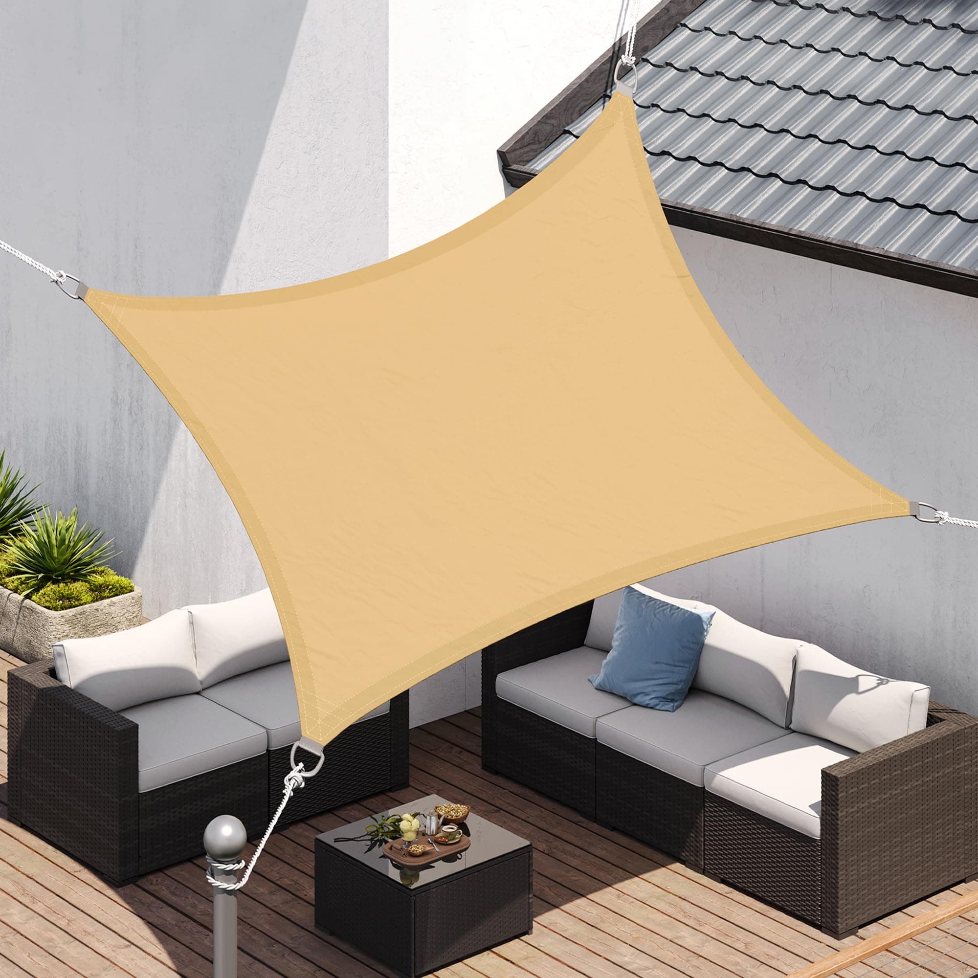 SONGMICS GSH23EY Sonnensegel 2x3m Wasserdicht Sonnenschutz mit 665mm Wassersäule aus reißfestem Polyester UV-Schutz 93% für Terrasse Garten Balkon inkl