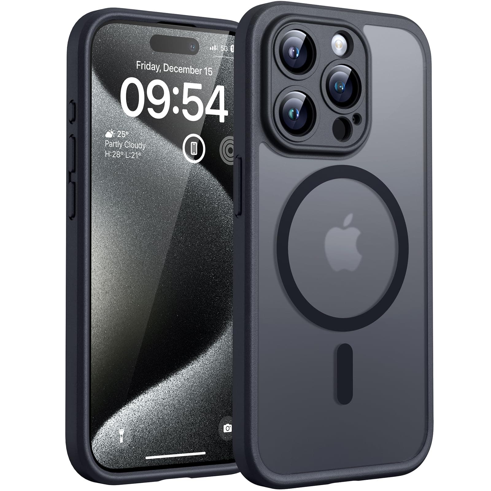 TOCOL Funda para iPhone 15 Pro MAX, Funda Magnética para iPhone 15 Pro MAX 6,7 Pulgadas [Protección Lente Cámara] [Protección Militar] Translúcida Mate Trasera,Titanio Negro