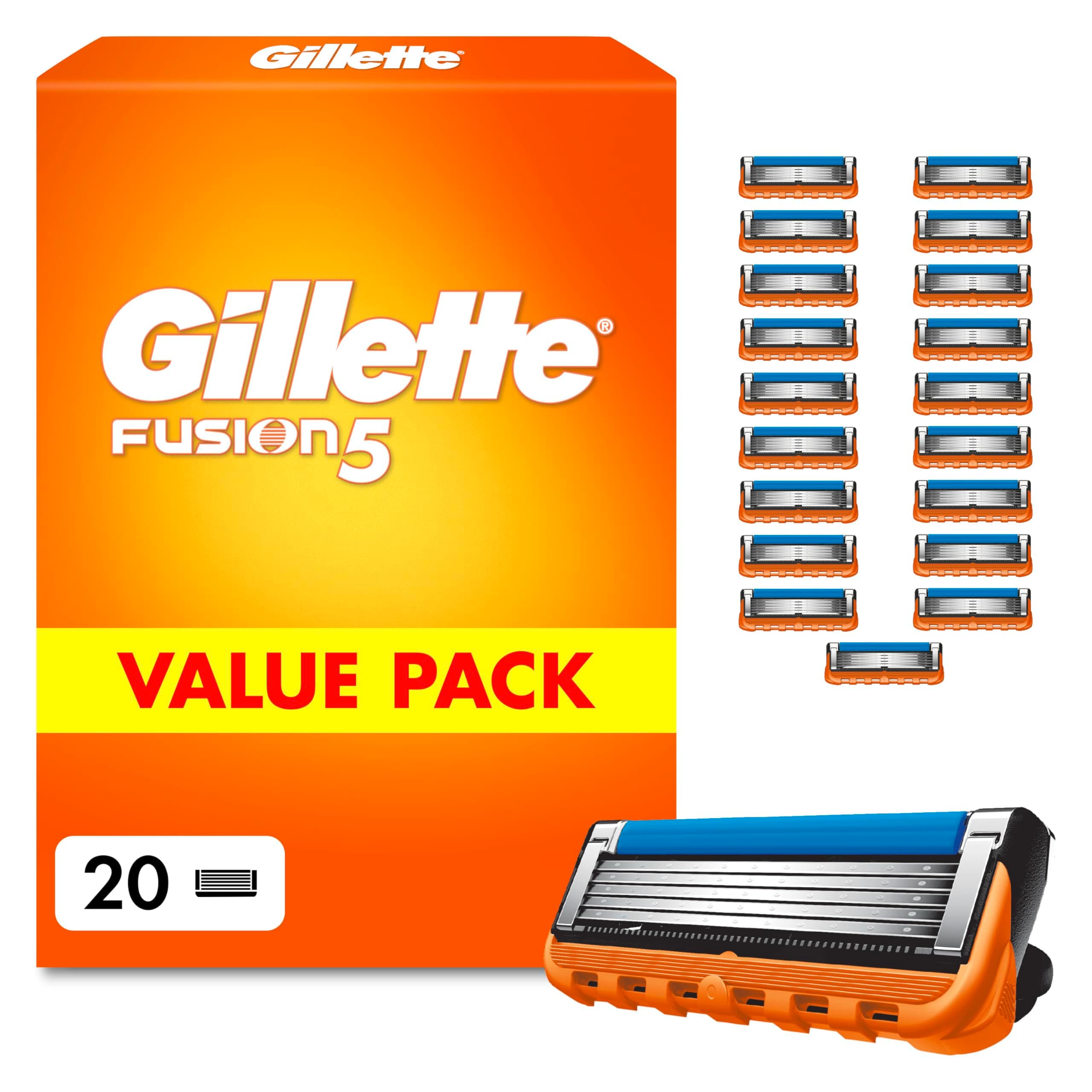 Gillette Fusion 5 Klingen Herren, 20 Original Rasierklingen, Orange - Für Nassrasierer mit Größerem Gleitstreifen für Ein Sanftes Gleiten Und für Eine Unglaublich Gründliche Und Komfortable Rasur