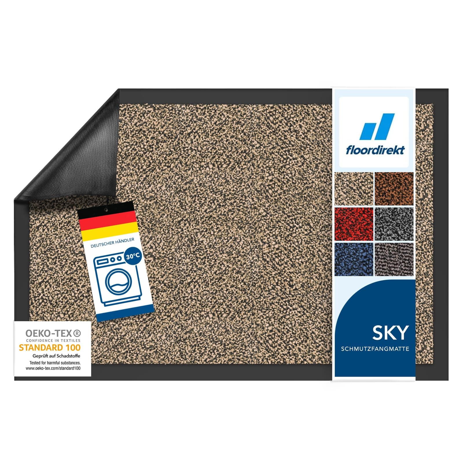 Floordirekt Schmutzfangmatte Rhine - waschbare & leistungsstarke Fußmatte - Sauberlaufmatte mit Rutschfester Rückseite - Türmatte für den Eingangsbereich (Ocker-Schwarz (meliert), 60 cm x 180 cm)