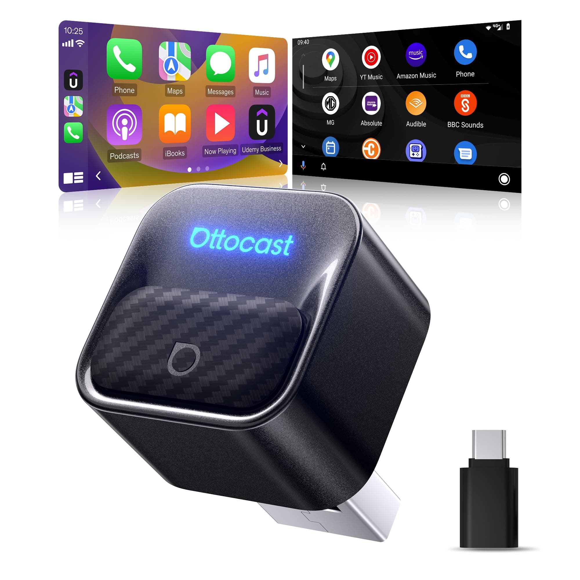 [Modello 2026] Ottocast Mini Core Adattatore CarPlay wireless & Android Auto, Cambio dispositivo con un clic, WiFi 6/BT 5.4, Connessione automatica in 5s, Plug & Play per il 98% di auto con CarPlay/AA