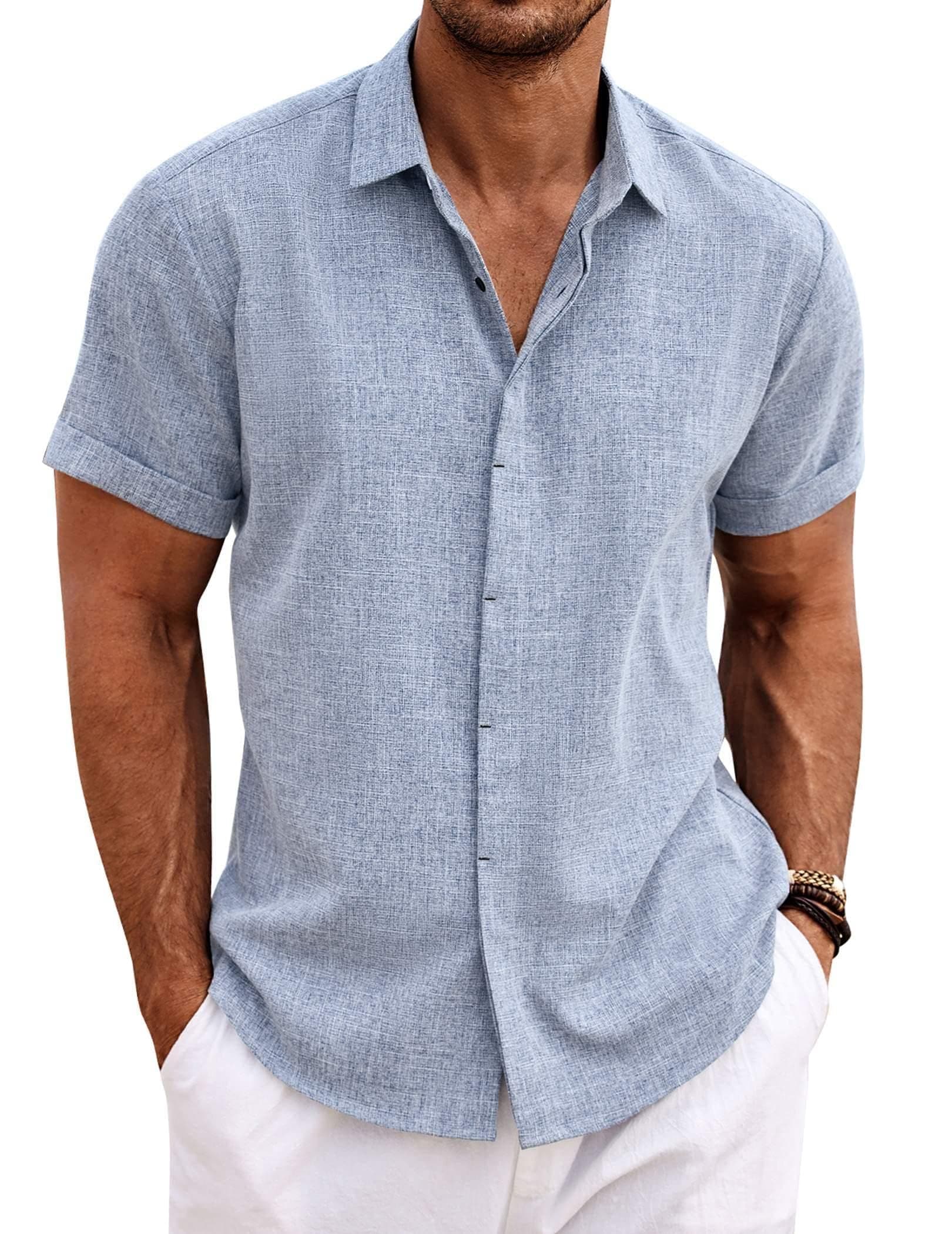 COOFANDY Leinenhemd Herren Kurzarm Hemd Button Down Regular Fit Freizeithemden Sommer Strand Leinen Shirt