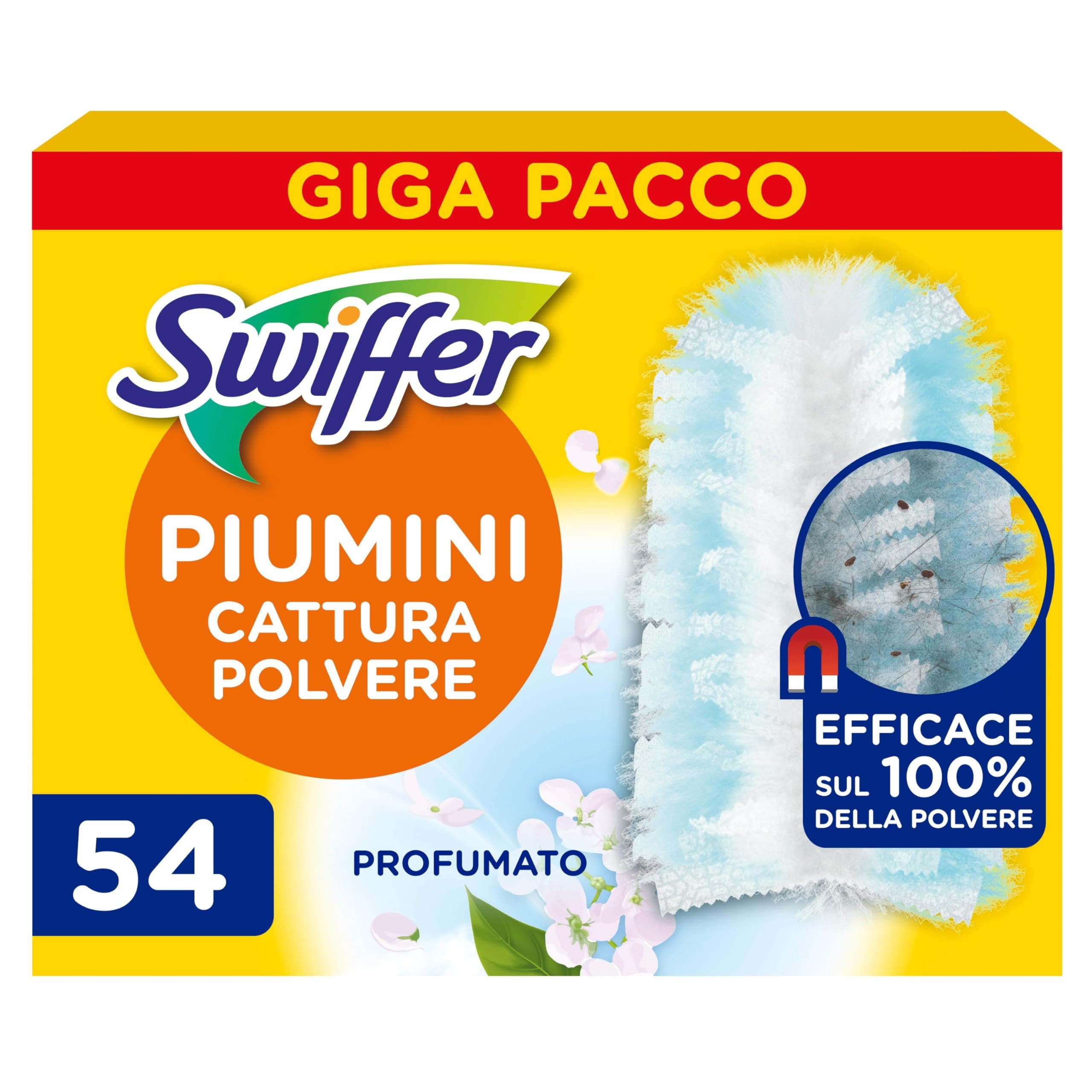 Swiffer Duster Piumini Cattura Polvere, 54 Piumini, Cattura e Intrappola Polvere e Sporco, Con Profumo Ambi Pur, Raggiunge I Punti più Difficili della Casa, Maxi Formato
