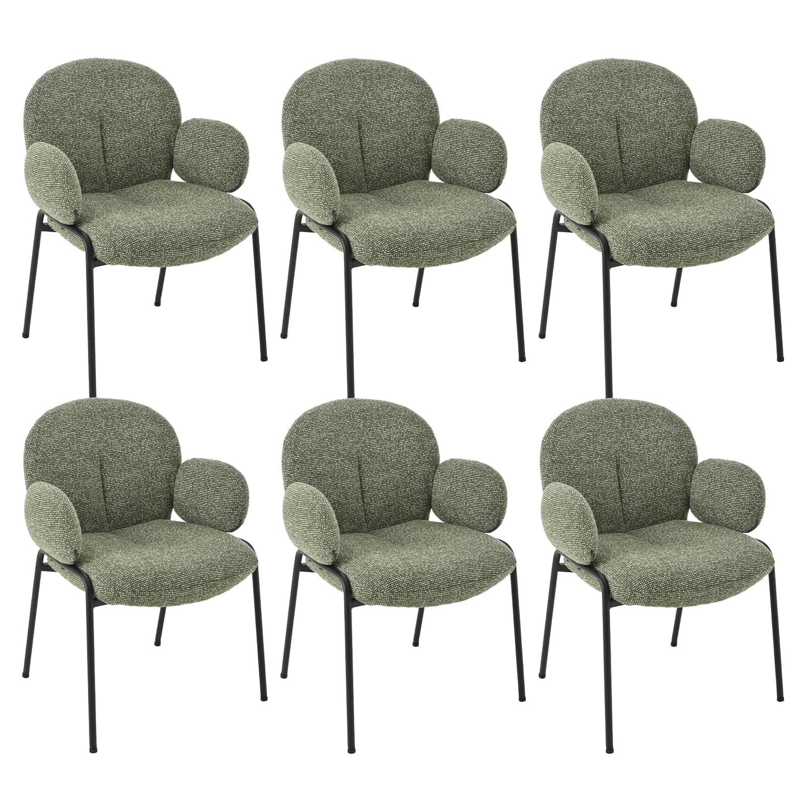 Goeurvant Lot de 6 chaises de Salle à Manger Vert Sapin avec accoudoirs - Chaises rembourrées Modernes avec Dossier,Pieds réglables en Hauteur,chaises de Cuisine en Lin pour Salon,Salle à Manger