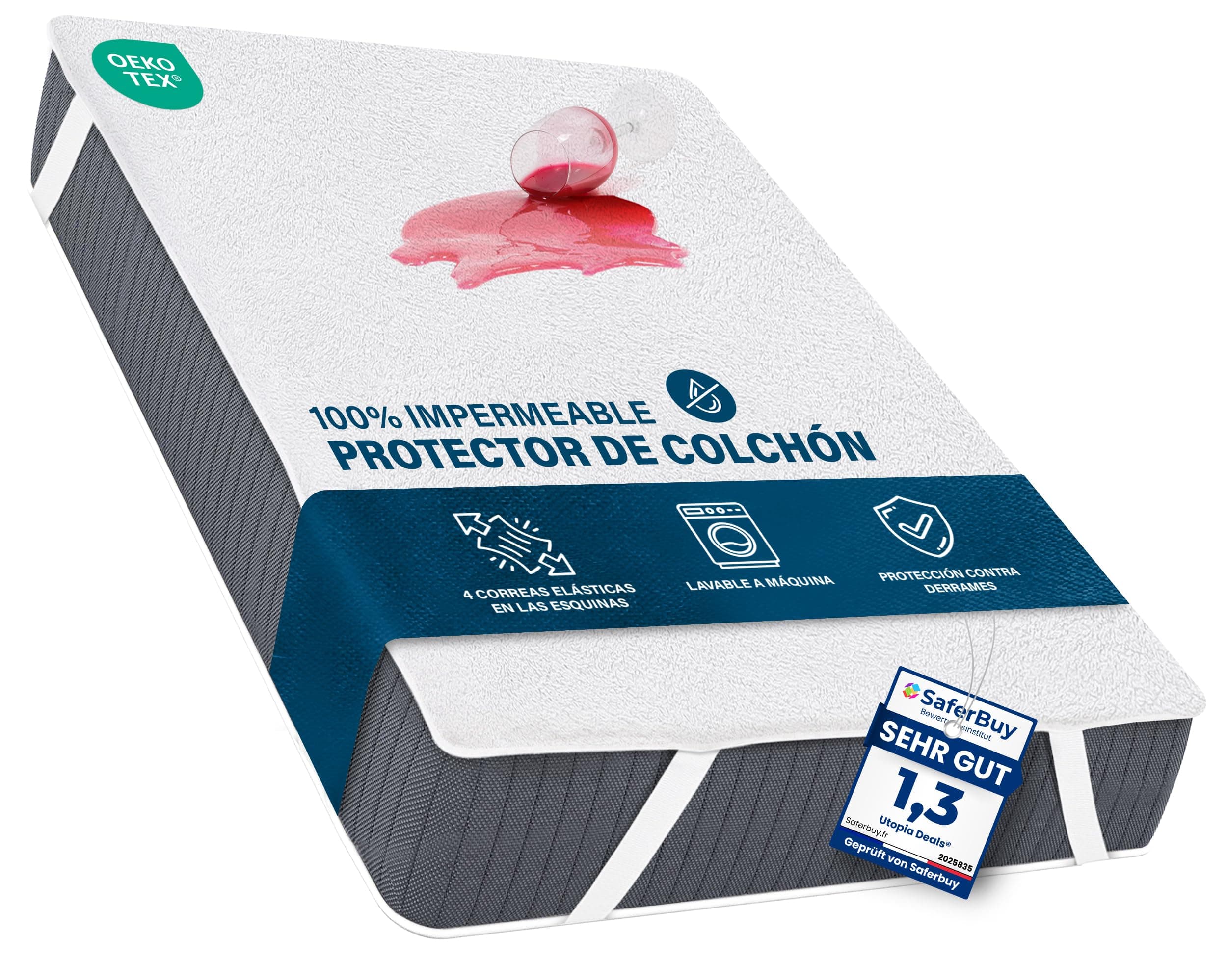 Utopia Bedding Protector Colchón 150 x 190 cm Impermeable, 4 Esquinas Elásticas, Certificación Oeko-Tex, Funda Colchón, Cubre Colchón Transpirable