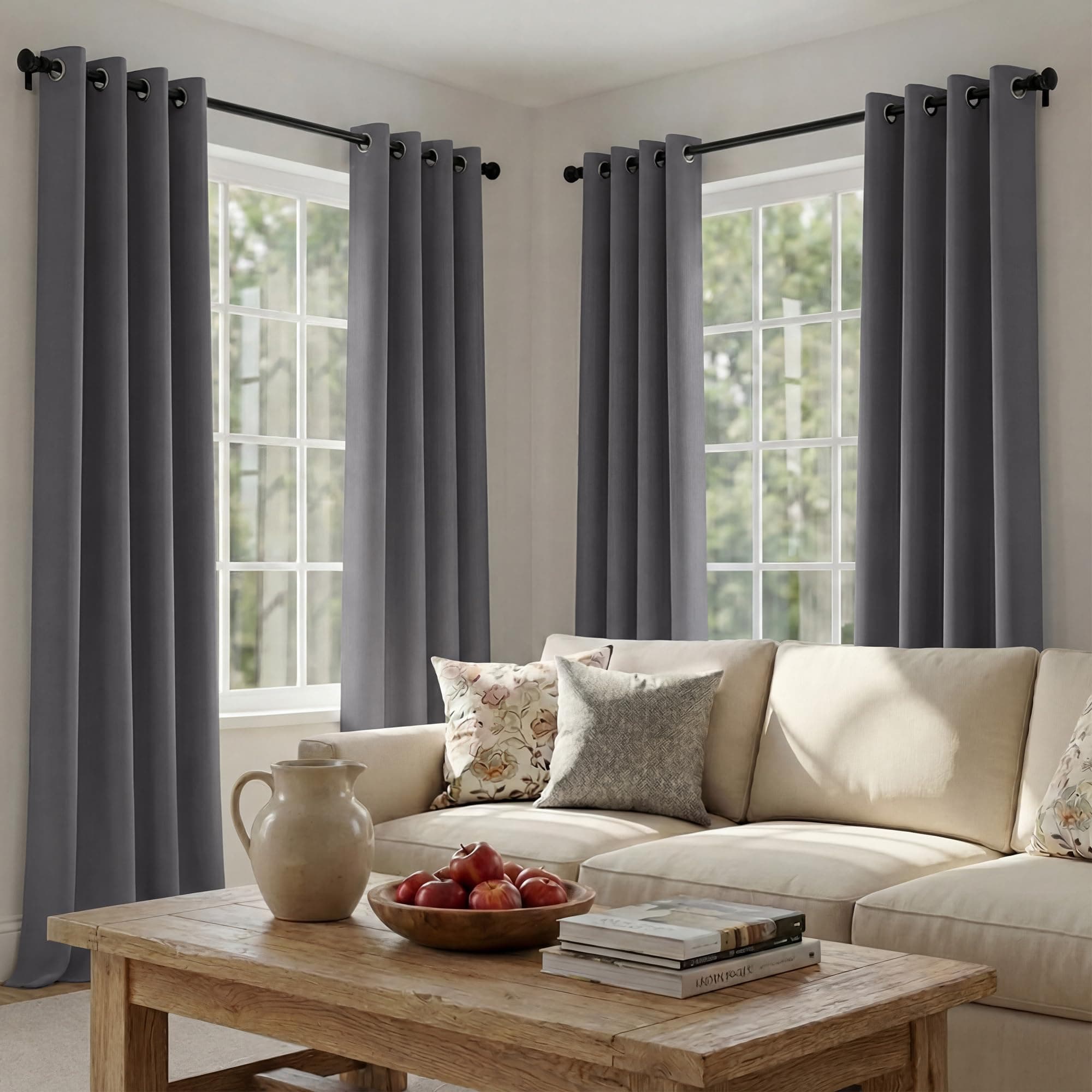 PONY DANCE Lot de 4 Rideau Occultant Thermique Isolant Anti Froid et Chaleur 140x245 (lxH) Tenture Opaque à Oeillets Isolation Lumiere UV Decoration Chambre Maison Salon Intérieurs, Gris