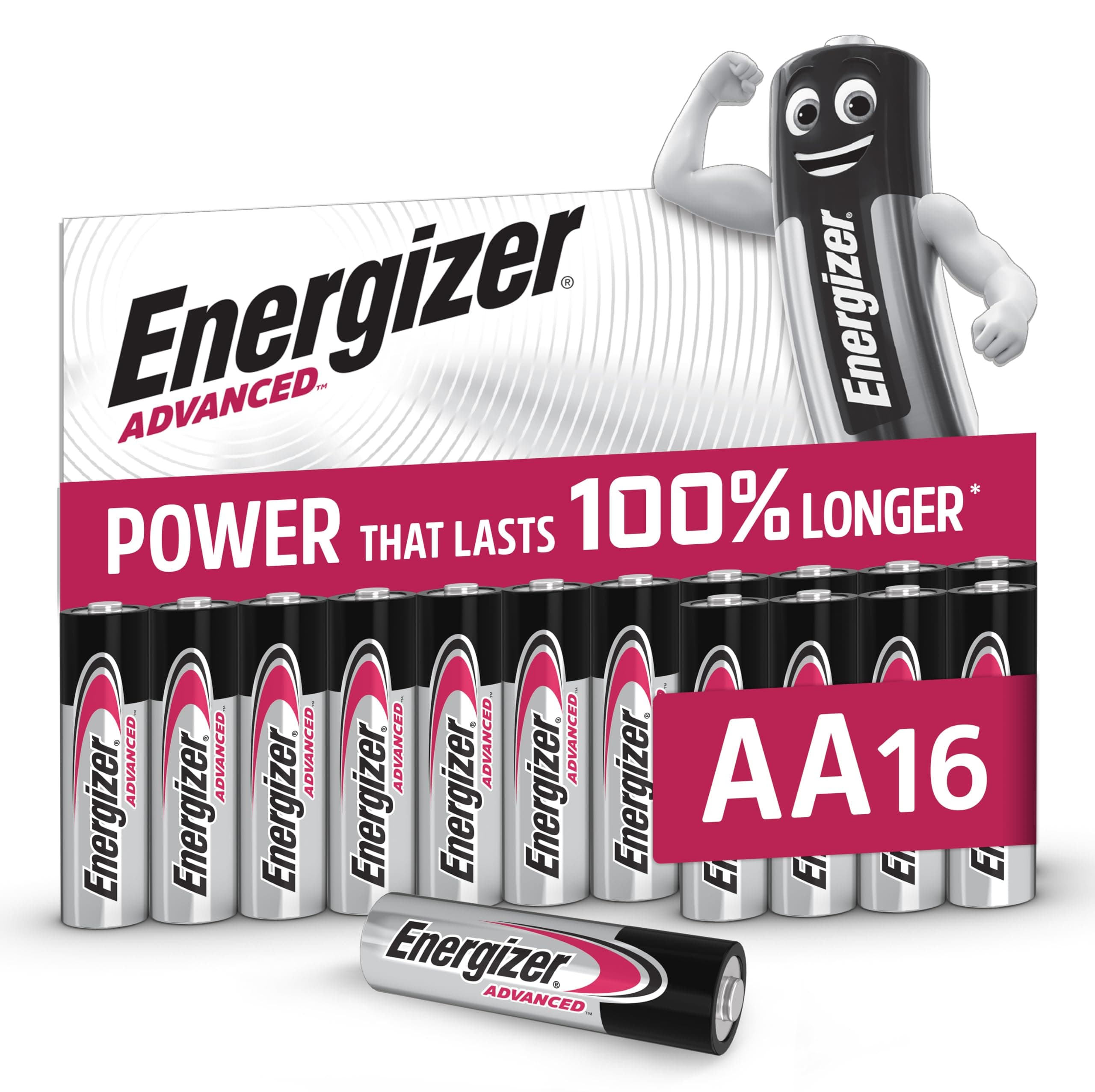 Energizer Advanced - Pile AA (Confezione da 16) - Batterie Alcaline 1,5 V - Potenza Che Dura 100% Di Extra Durata - Made in EU - 0% imballaggio privo di plastica [Esclusiva Amazon]
