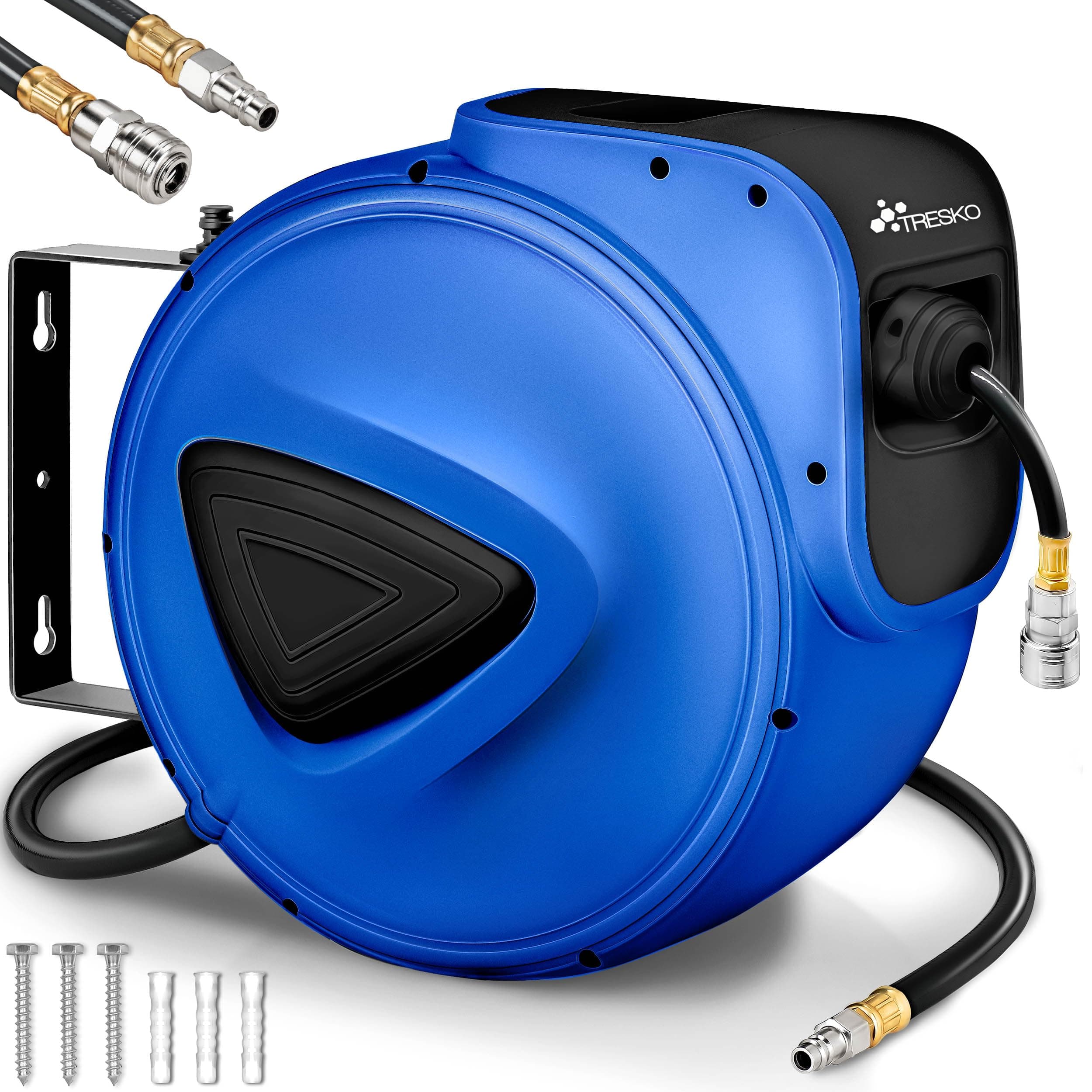 TRESKO® Enrouleur automatique de Tuyau à air comprimé 20m | Connexion 1/4" | Dévidoir Tuyau Automatique Mural, Bleu