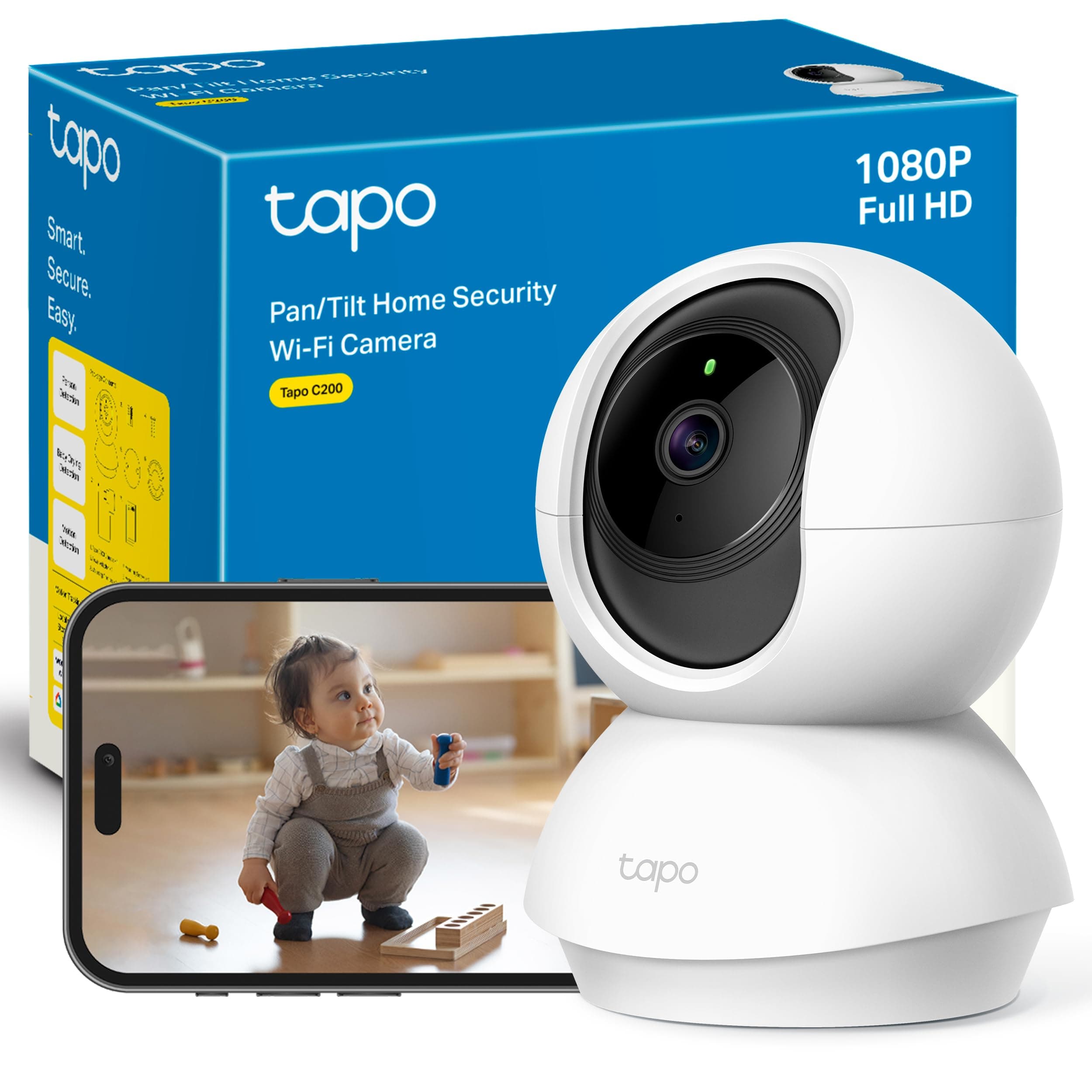 Tapo C200 - Cámara IP WiFi 360° Cámara de Vigilancia FHD 1080p,Visión Nocturna, Notificaciones en Tiempo Real, Admite Tarjeta SD,Detección de Movimiento,Control Remoto,Compatible con Alexa