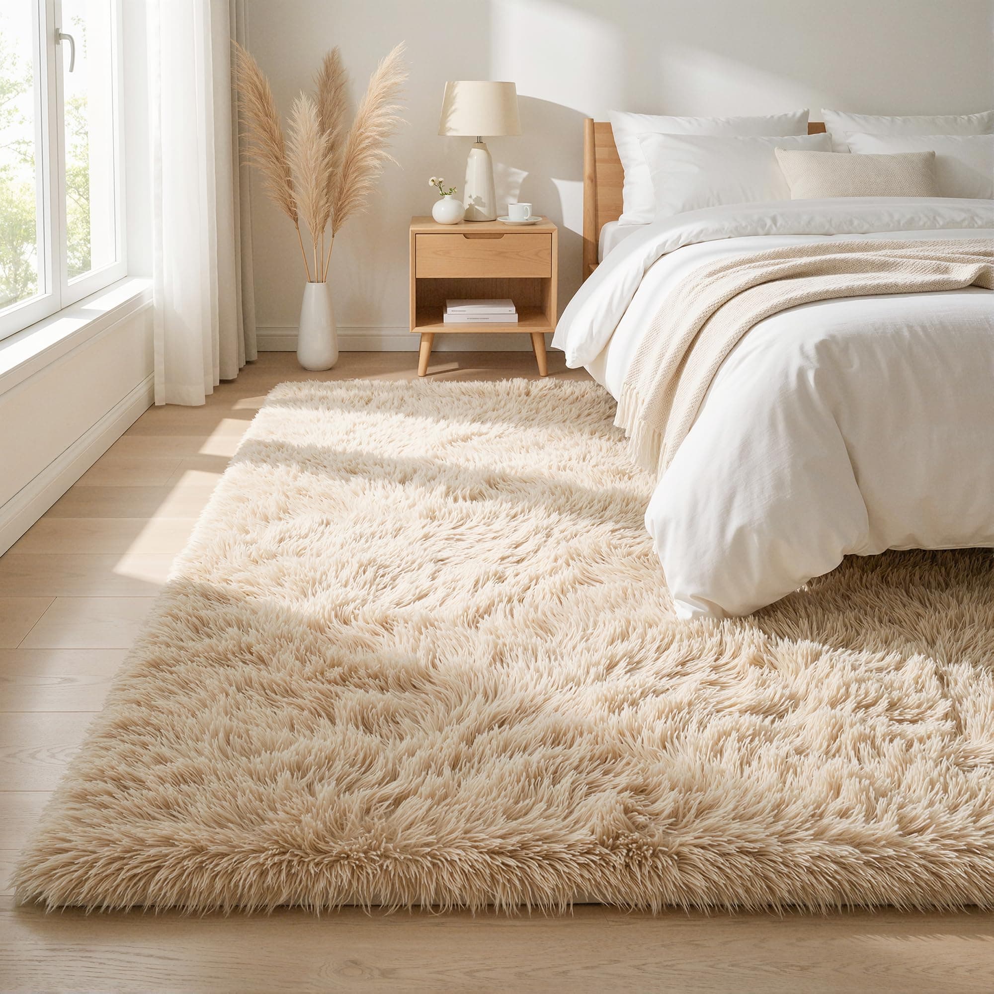 BEIMO Alfombra Pelo Largo, Shaggy Moderna Alfombras Salón, Suave, Antideslizante, Grande No Pierde Pelo Alfombra para Dormitorio, Habitacion, Beige, 160x230cm