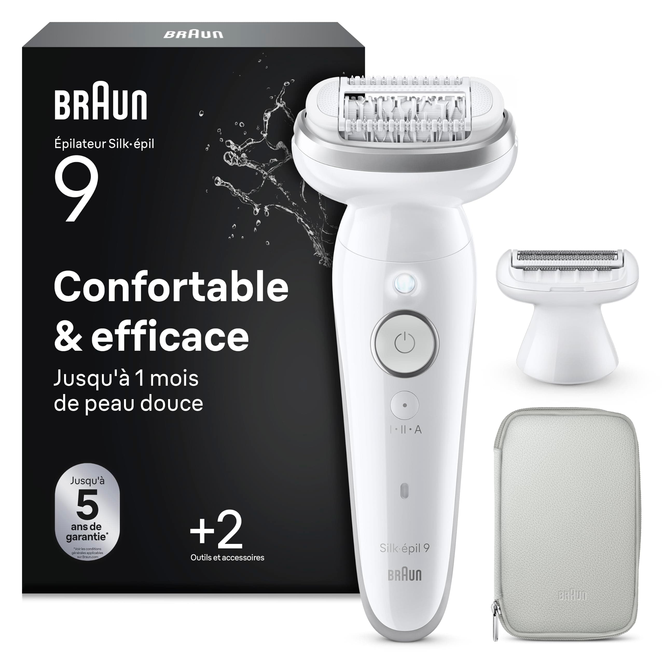 Braun Epilateur Electrique Femme Silk Epil 9, 9-041, Argent – Etanche, sans Fil, Tête Pivotante, Coffret avec Sabot Tondeuse, Embout de Rasage