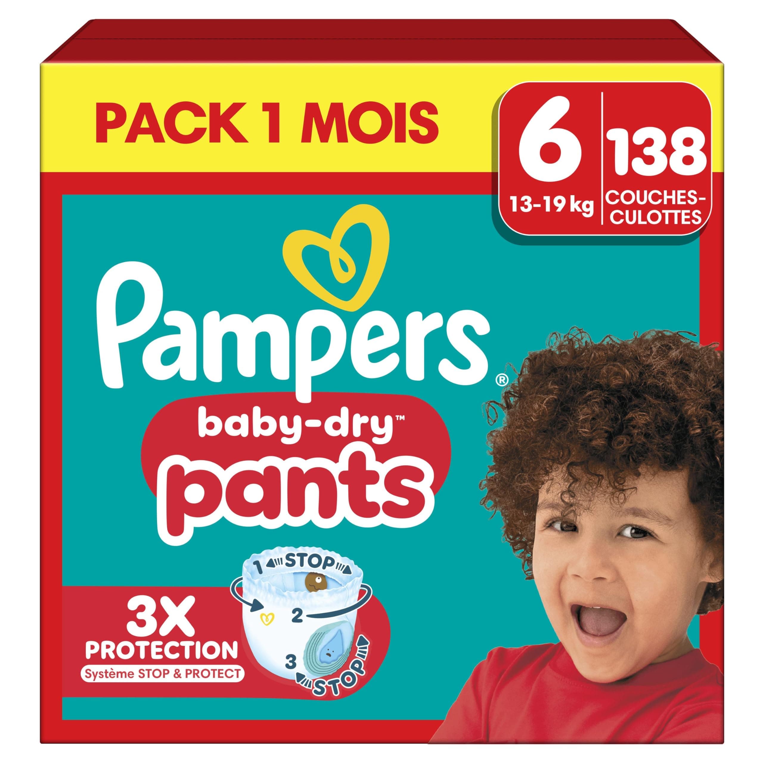 Pampers Baby-Dry Pants Couches-Culottes Taille 6 x138 Family Pack | 15kg+. Protection 360° Contre les Fuites Jour Et Nuit. Faciles à Changer. Pack 1 Mois.