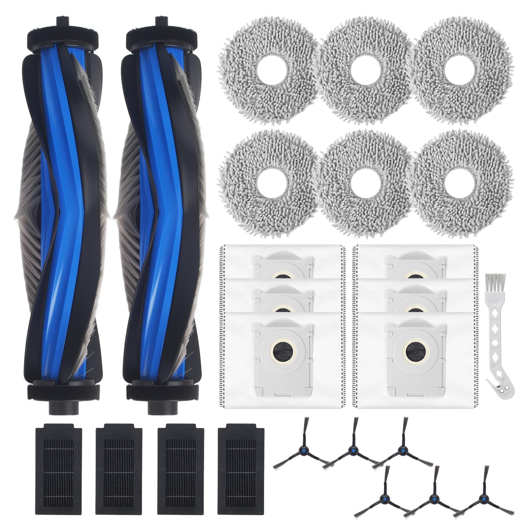 ACOMTUO 25 pezzi Accessori per ECOVACS DEEBOT T50 PRO Omni/T50 Omni/T50,2 Spazzole Principali, 6 Panni, 6 Sacchetti Raccoglipolvere, 6 Spazzole Laterali, 4 Filtri, 1 Spazzola di Pulizia