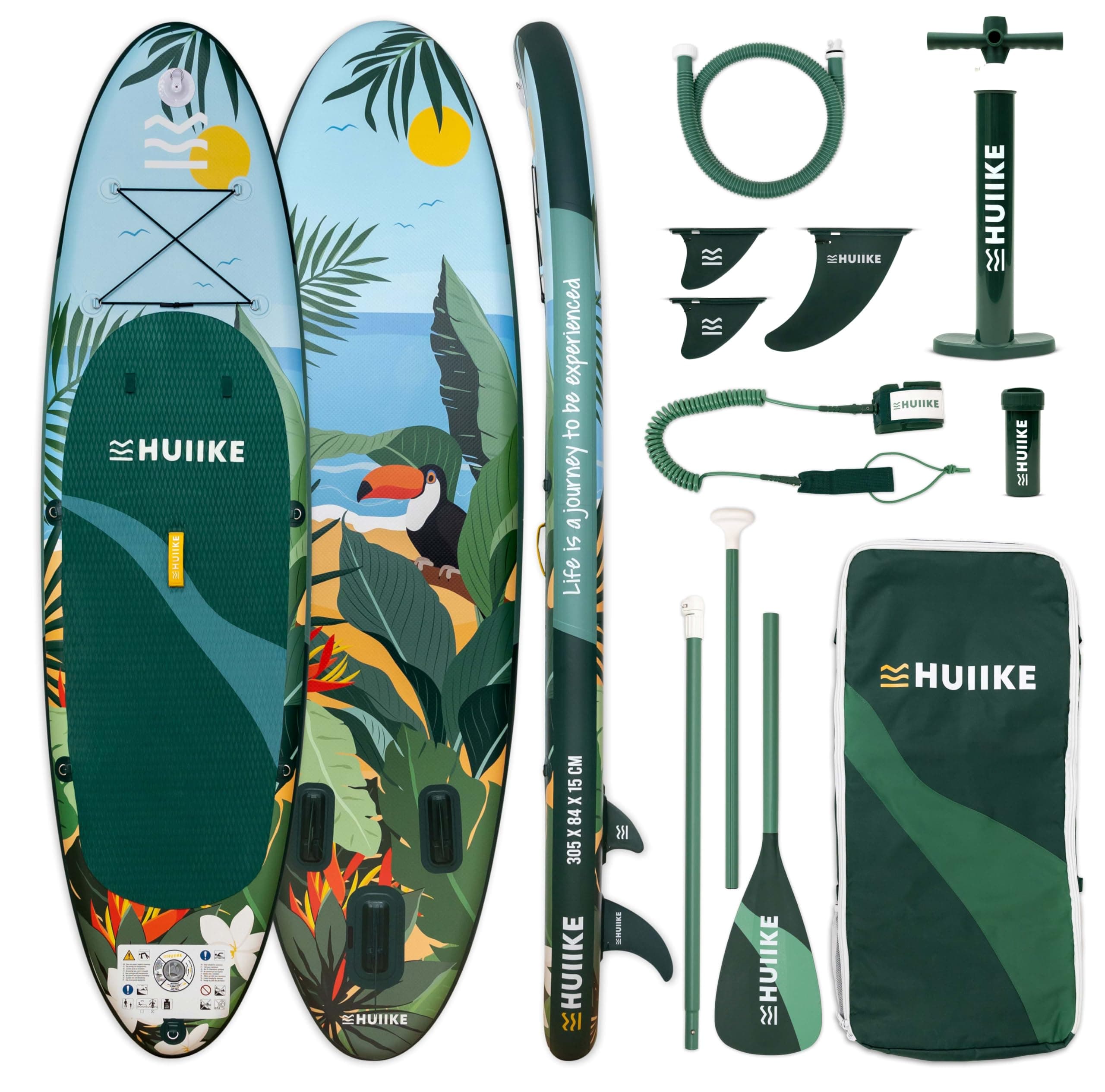 HUIIKE Tabla Paddle Surf Hinchable con Accesorios Incluidos, Remo, Quillas, Inflador. Stand Up Paddle Board Gran Estabilidad y Resistencia. 305 x 84 x 15 cm, Soporta hasta 130 kg