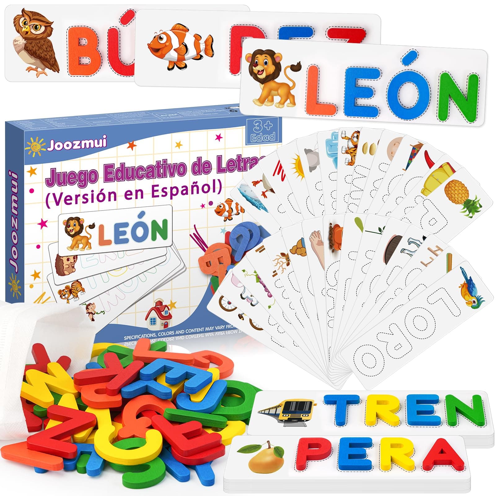 Joozmui Juegos Educativos Niños 3-8 Años, Juguetes Niños Regalo Niña 3-10 Años Juegos para Niño Aprender a Leer Scrabble Español