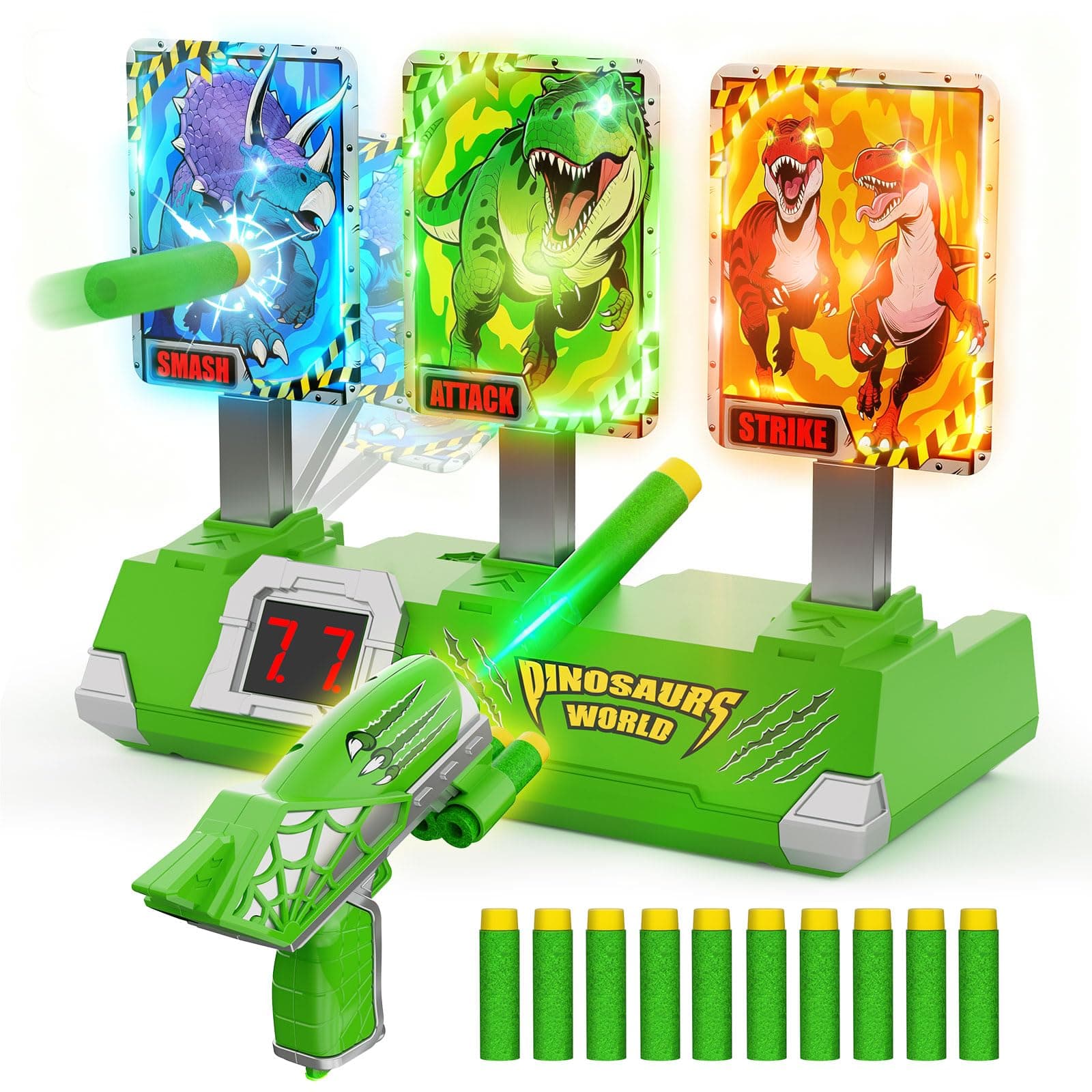 Dinosauri Tiro Bersaglio Bambini Luminosi Elettrico Digitale con Pistola Giocattolo, Esterno Giardino Giochi Bambino 3-12 Anni Regalo Bambino 3 4 5 6 7 8 9 Anni Maschio Gioco Bimbo Regali Compleanno