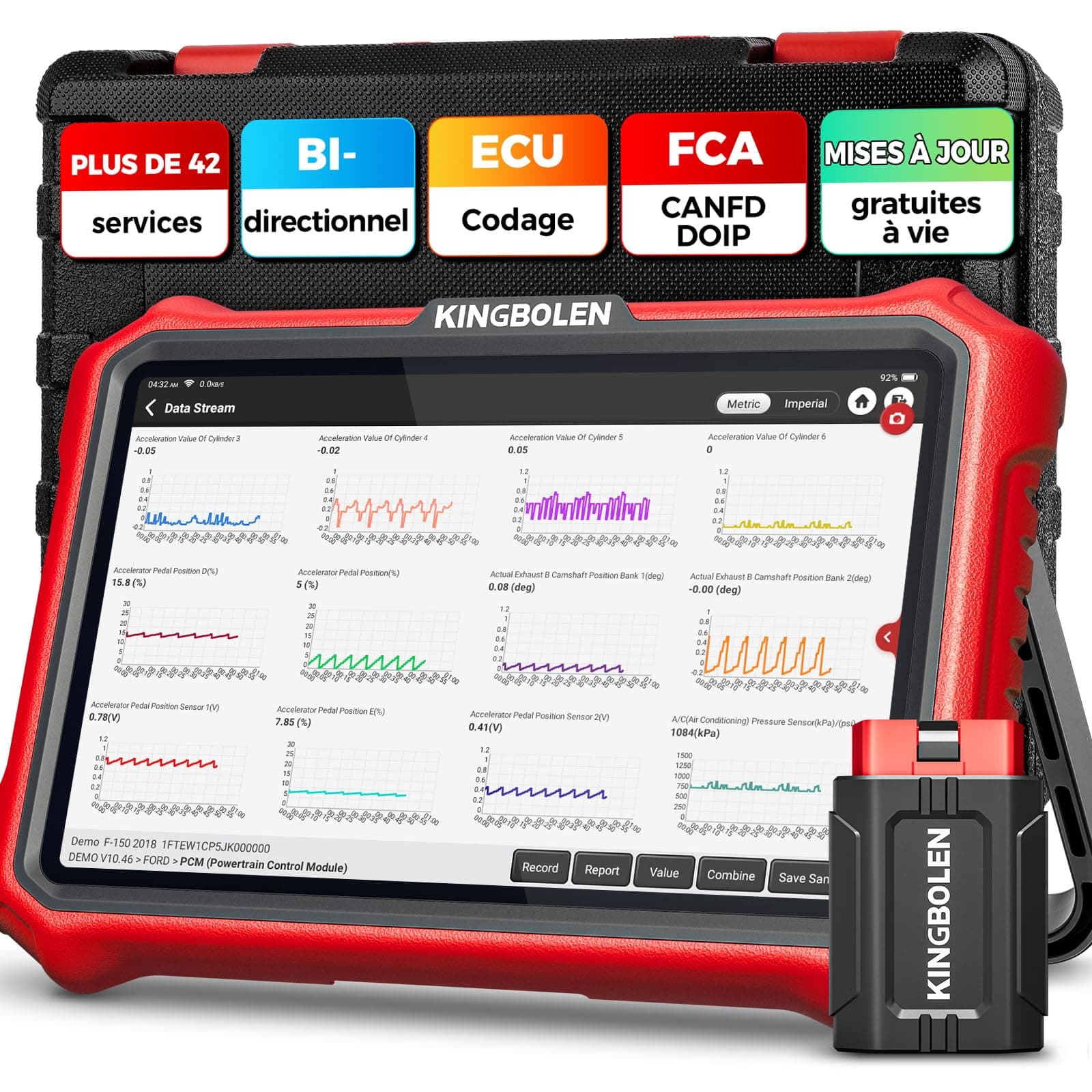 KINGBOLEN K8 Pro Valise Diagnostic Auto, OBD2 Diagnostic Français pour système Complet avec 42+ Réinitialisations, Codes ECU, Contrôle Bidirectionnel, CANFD＆DOIP, Mise à Jour Gratuite à Vie