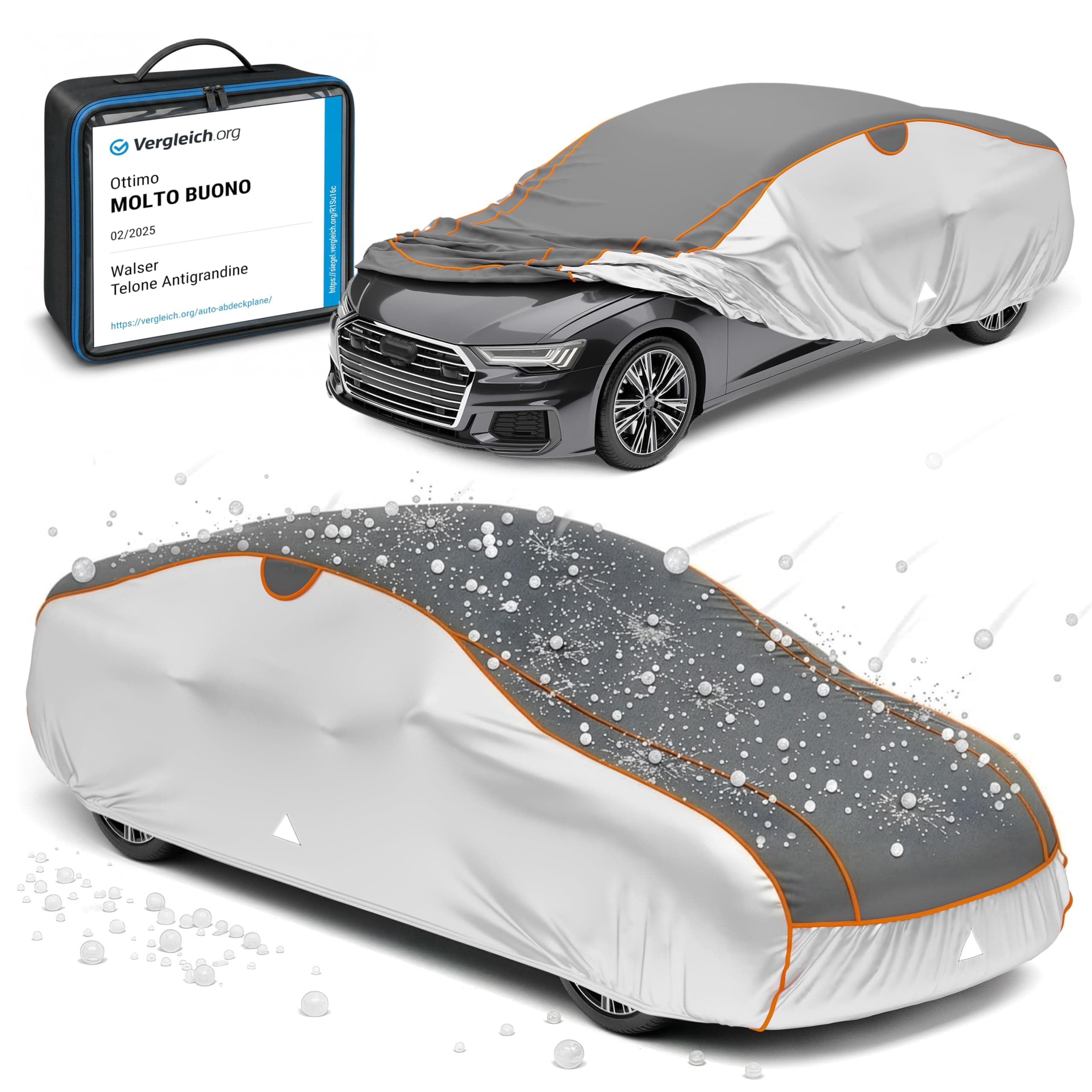 WALSER telo antigrandine per auto, Perma Protect, prodotto Molto Buono* copertura per auto antigrandine, certificato dal TÜV Austria* telo protettivo idrorepellente, Copriauto Misura 1