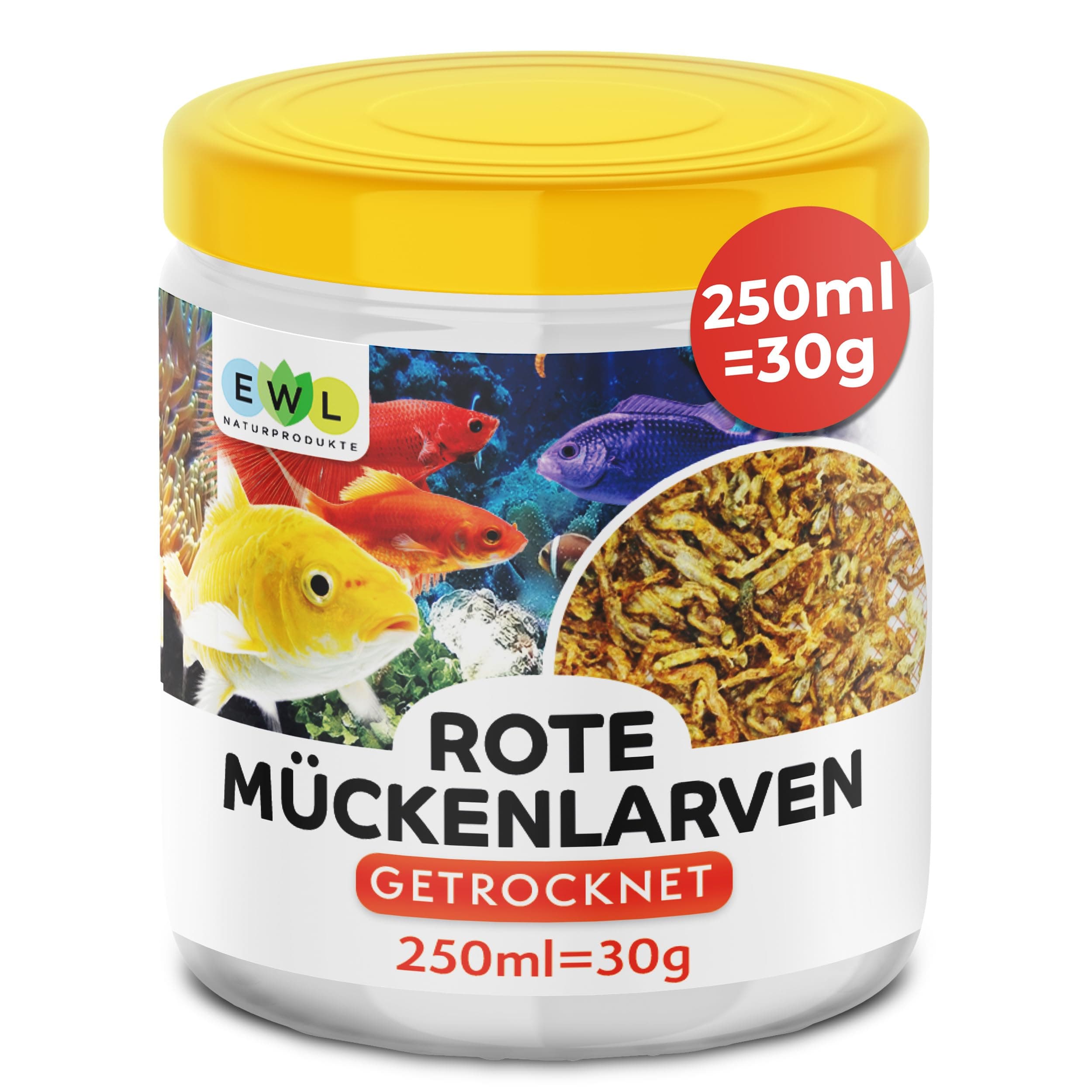 EWL Naturprodukte Rote Mückenlarven getrocknet 250 ml (30 g), Mückenlarven Fischfutter, Fischfutter Aquarium, geprüfte Qualität von deutschem Anbieter