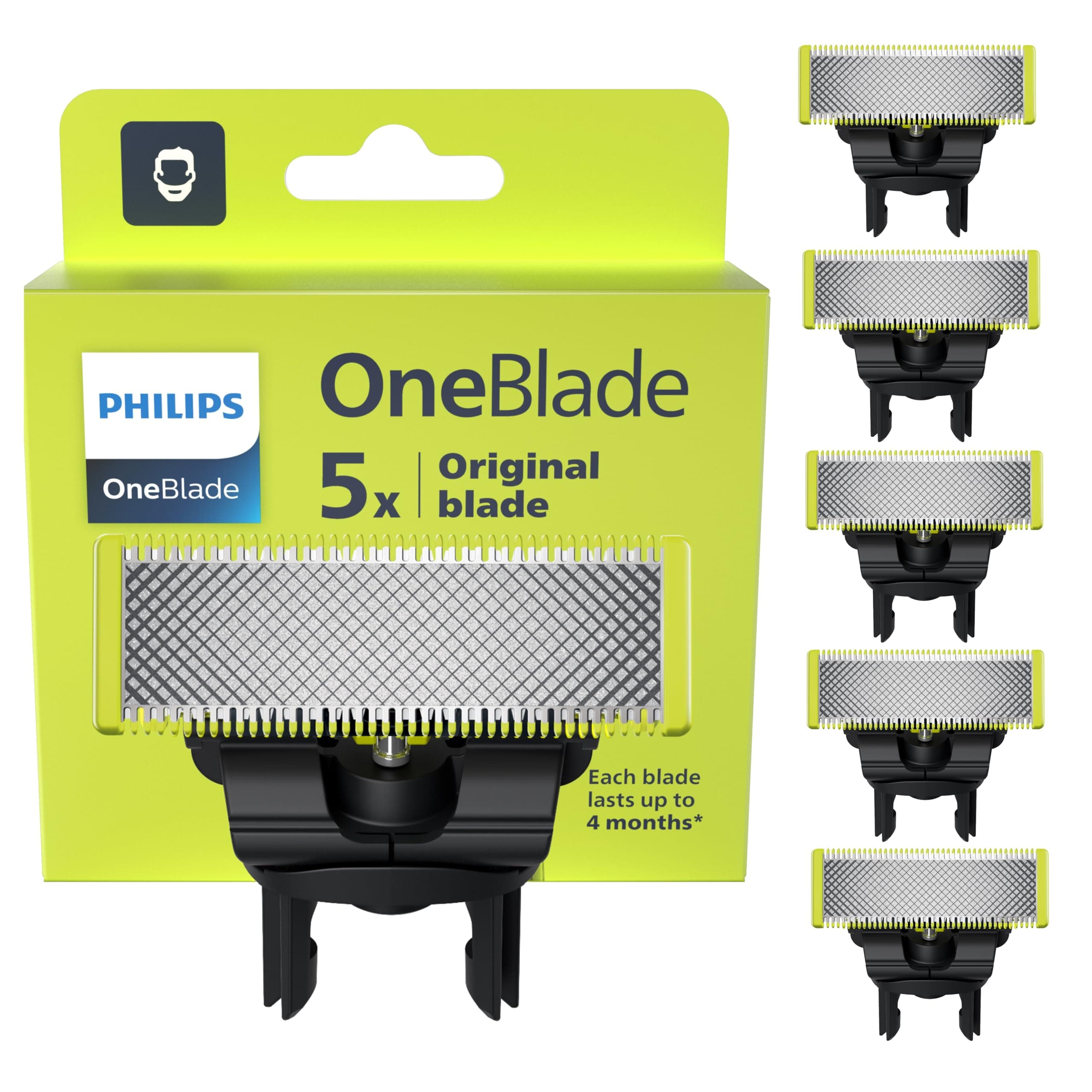 Philips OneBlade, Cuchillas de Repuesto Originales Para Recortador Barba y Maquina afeitar Hombre, Compatible con todos los Pack 5 unidades, QP250/50