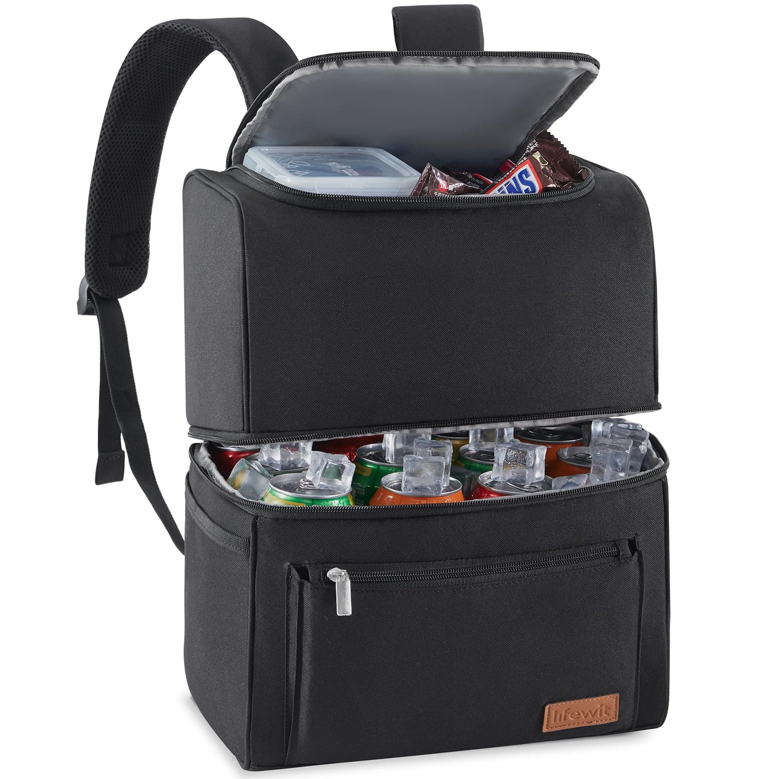 Lifewit Mochila Nevera, Mochila Termica Isotermica Grande, Nevera Portatil Porta Alimentos Doble impermeabilidad, Cooler Bag para Picnic, Playa, Camping, Trabajo, Viajes, Negro, 21L