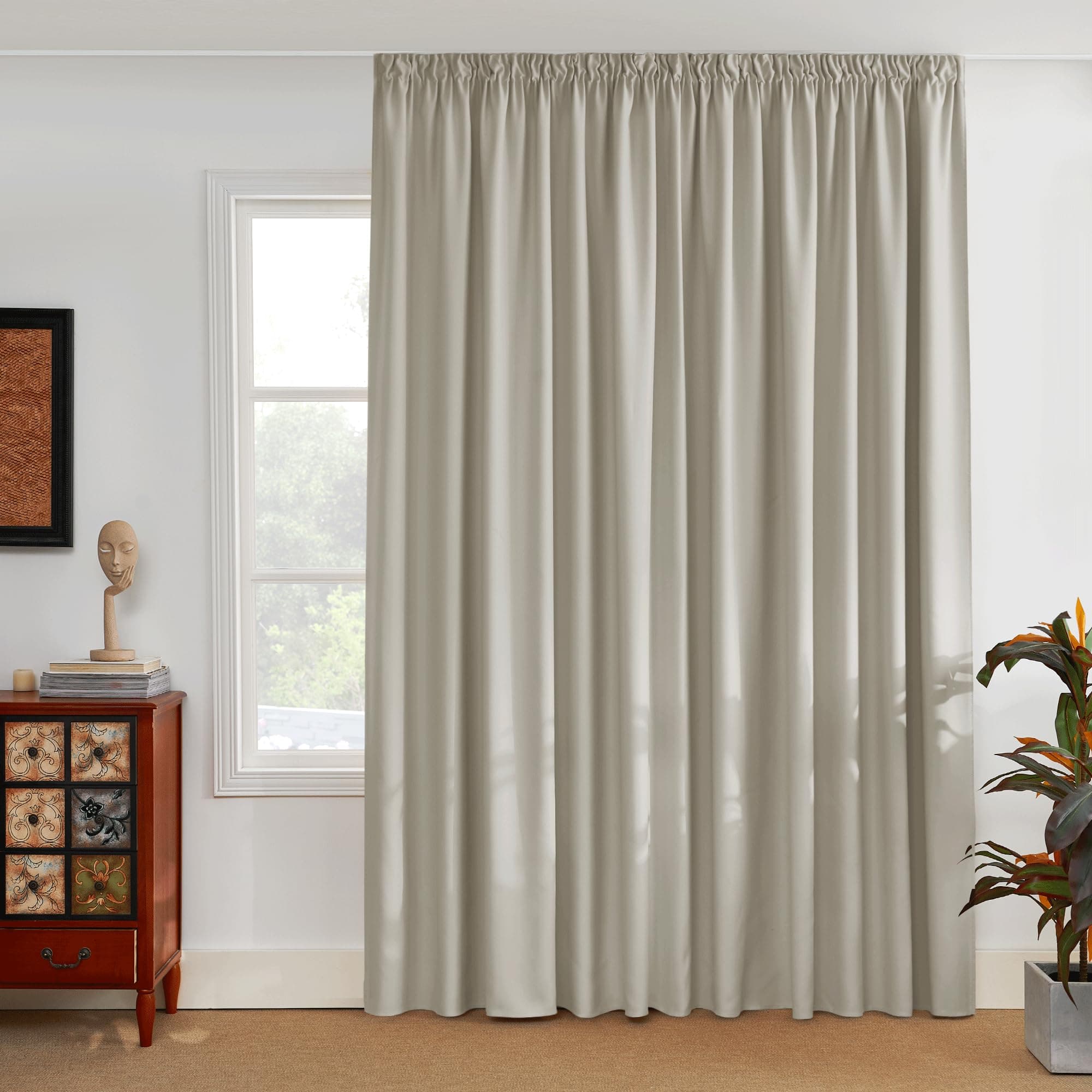 PONY DANCE Wohnzimmer Vorhang mit Kräuselband für Schiene 1er Set H 245 x B 300 cm Natur, Verdunkelungsvorhang Thermogardine Hitzeschutz Extra Breie Gardinen Blickdicht Thermal Curtain