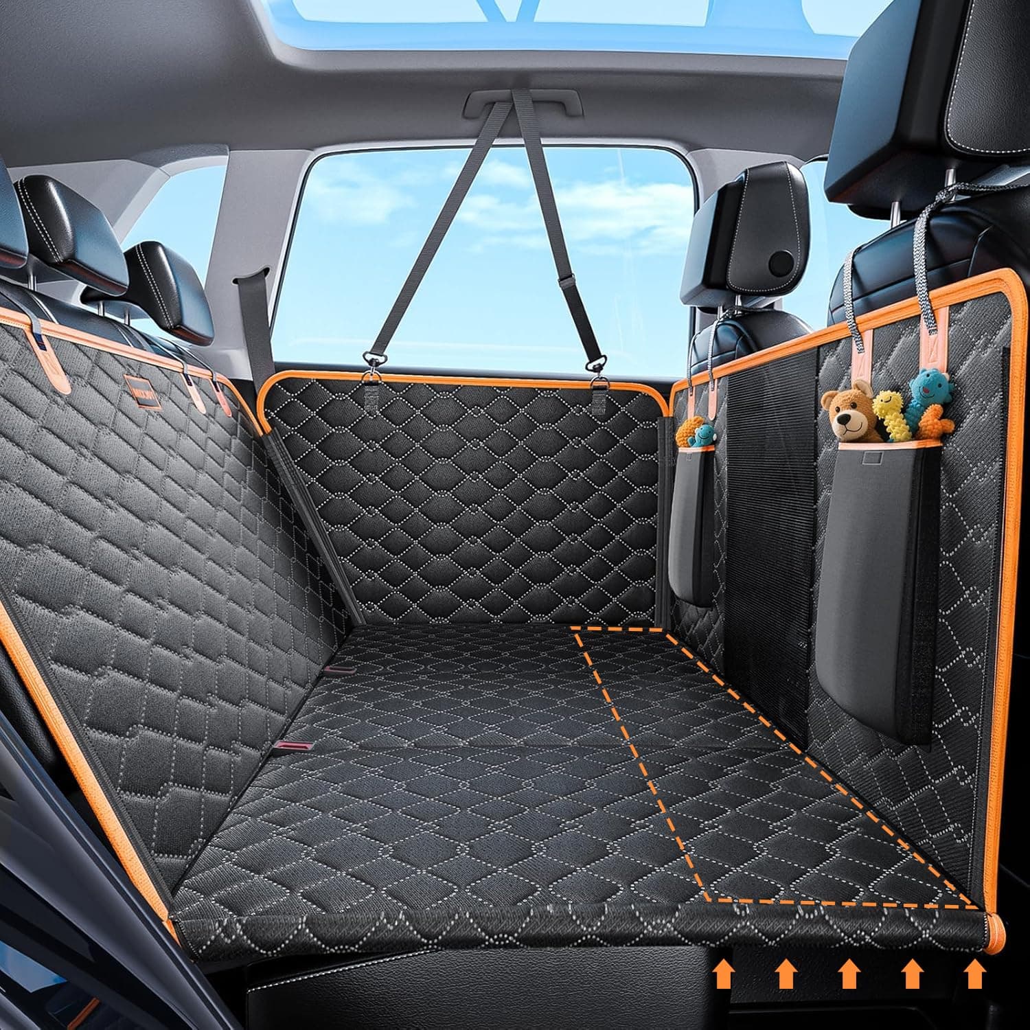 JOEJOY Protection Siège Voiture Chien, Housse Chien Solide, Extension Housse Chien Résistant, Plaque de Base Rigide-Siège Arrière de Hamac pour Chien, Noir