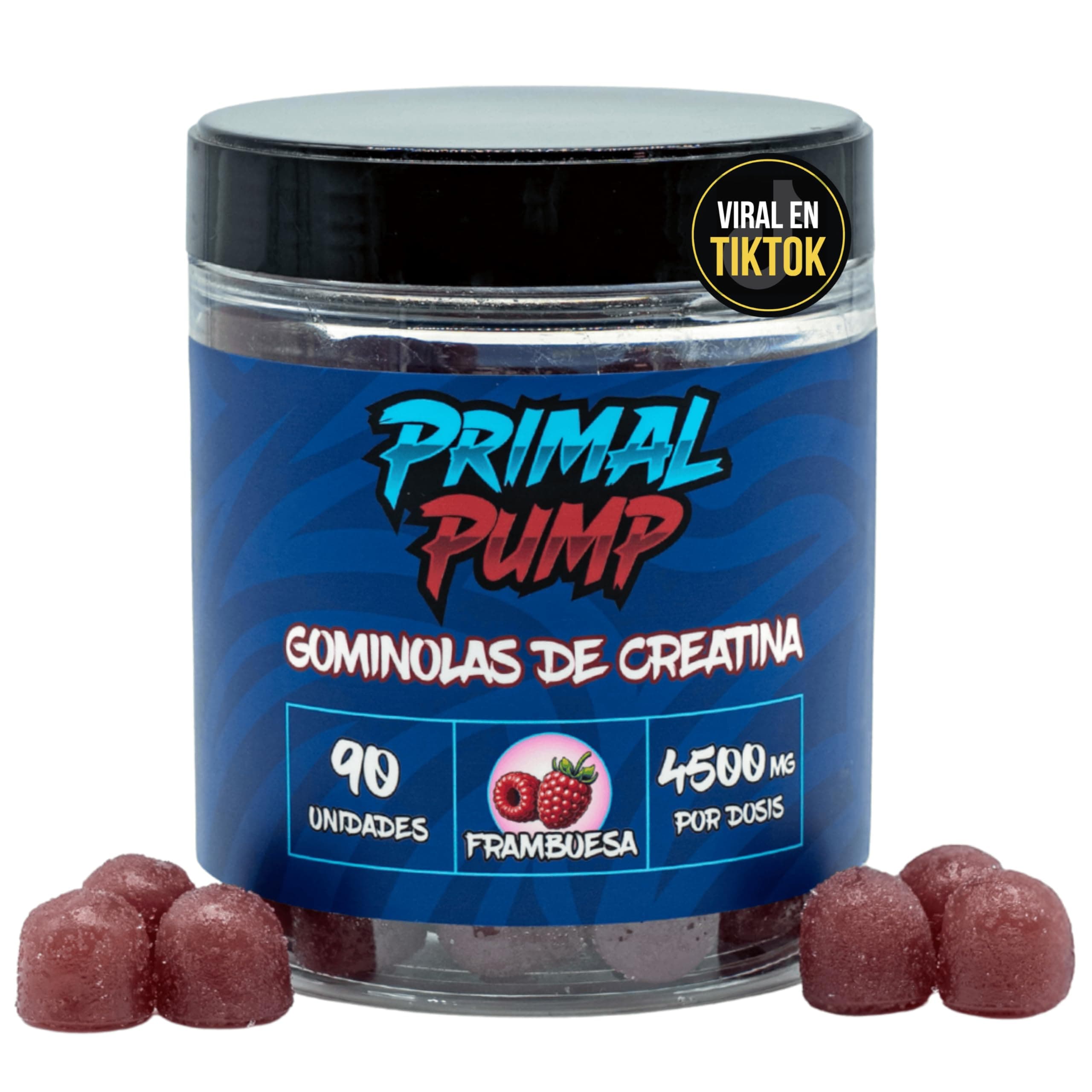 Primal Pump Gominolas de Creatina Monohidratada 4.5g - Sabor Frambuesa - Creatina para Rendimiento y Potencia - Sin Azúcar, Vegano y Sin Gluten