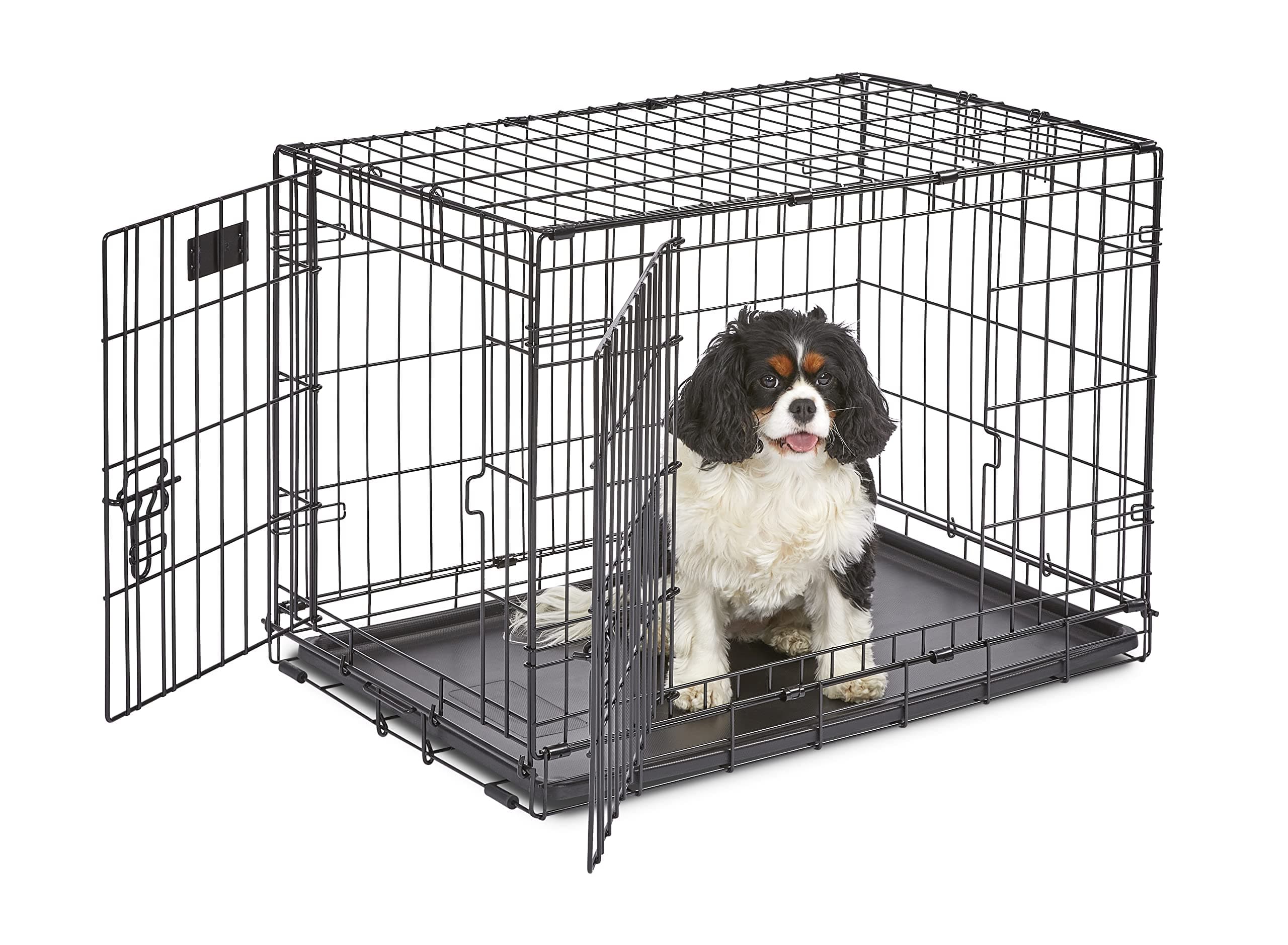 MidWest Homes for Pets Gabbia per cani iCrate a due porte, lunga 76,2 cm, con vaschetta a tenuta stagna, piedini protettivi, pannello divisorio e caratteristiche brevettate, nero, modello 1530