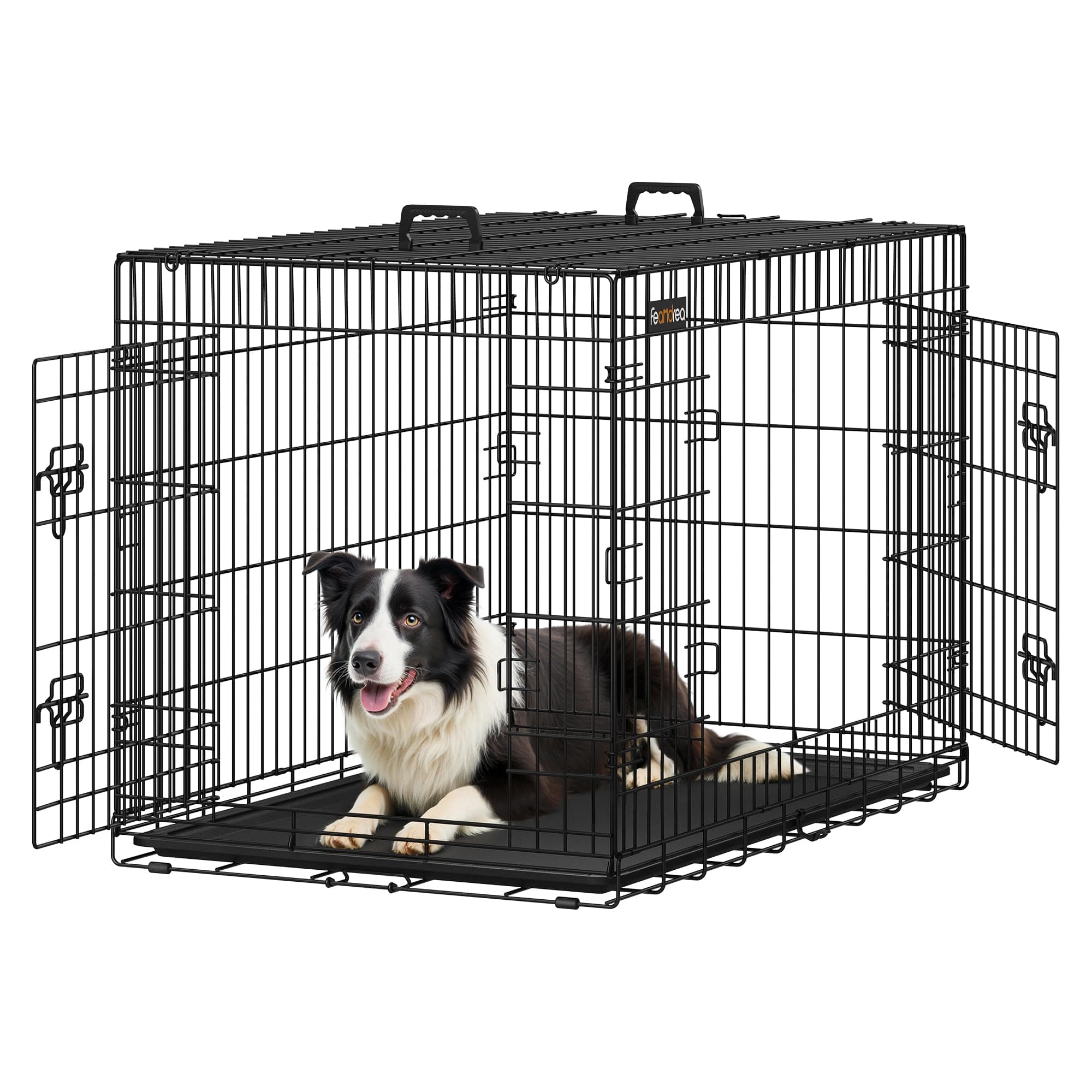 Feandrea Cage pour Chien Pliable avec 2 Portes, Plateau Amovible, 107 x 70 x 77,5 cm, Taille XL, Noir PPD42H