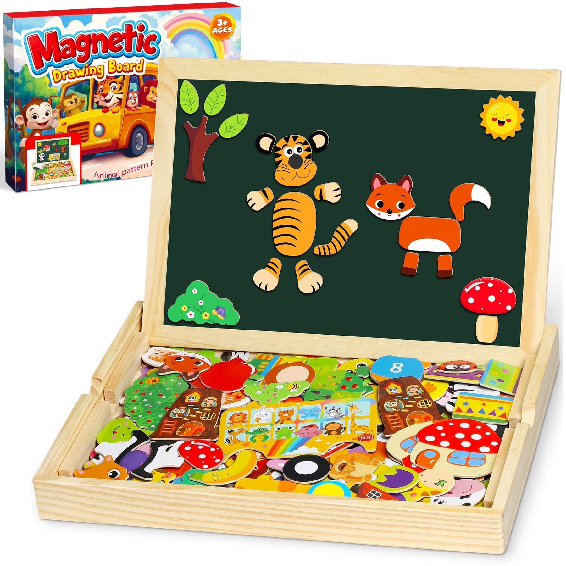 Jojoin 130 Pezzi Puzzle in Legno Magnetico - 2025 Nuovo Giocattolo Montessori con Doppio Lato Magnetico | Modello di Frutta Animali Carini - Giocattolo Educativo Bambino 3 Anni Di Più