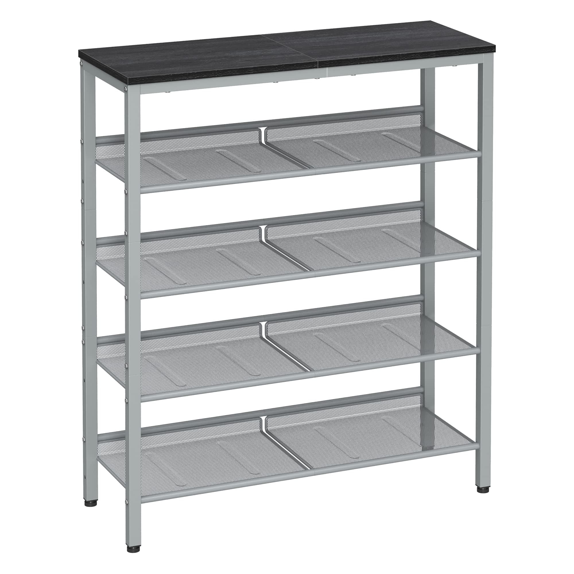 VASAGLE Schuhregal, Schuhablage, 5 Ebenen, große Oberfläche, verstellbare Gitterablagen, platzsparend für Eingangsbereich Flur, Metall, Industrie-Stil, anthrazitgrau-metallisches Silber LBS038E22