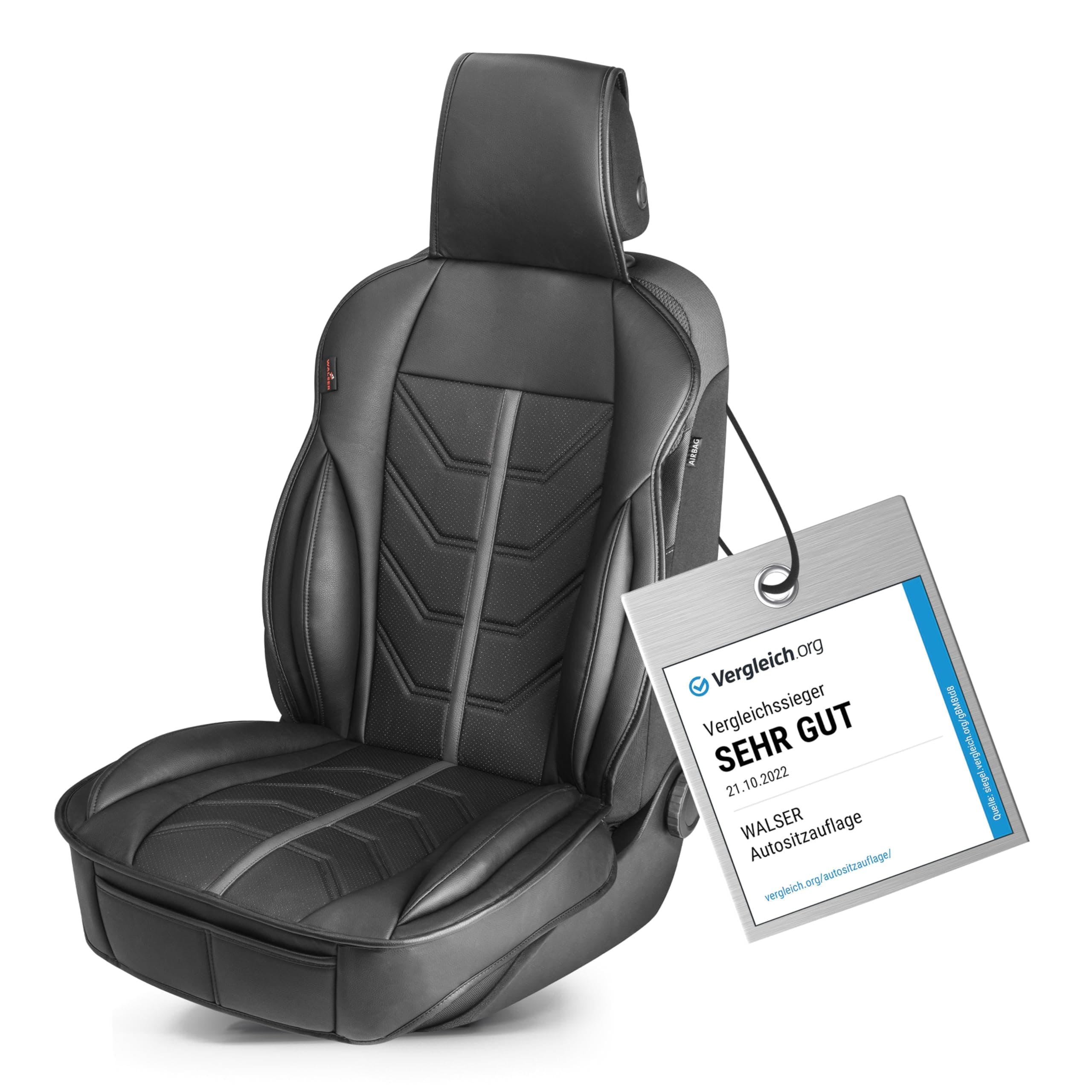 Walser Premium Sitzauflage Auto Kimi, Sitzschoner Auto schwarz/grau, Vergleichssieger* Auto Sitzauflagen, Sitzbezug Auto Vordersitze, Schonbezug Autositz, Autositzauflage Vordersitze PKW/LKW