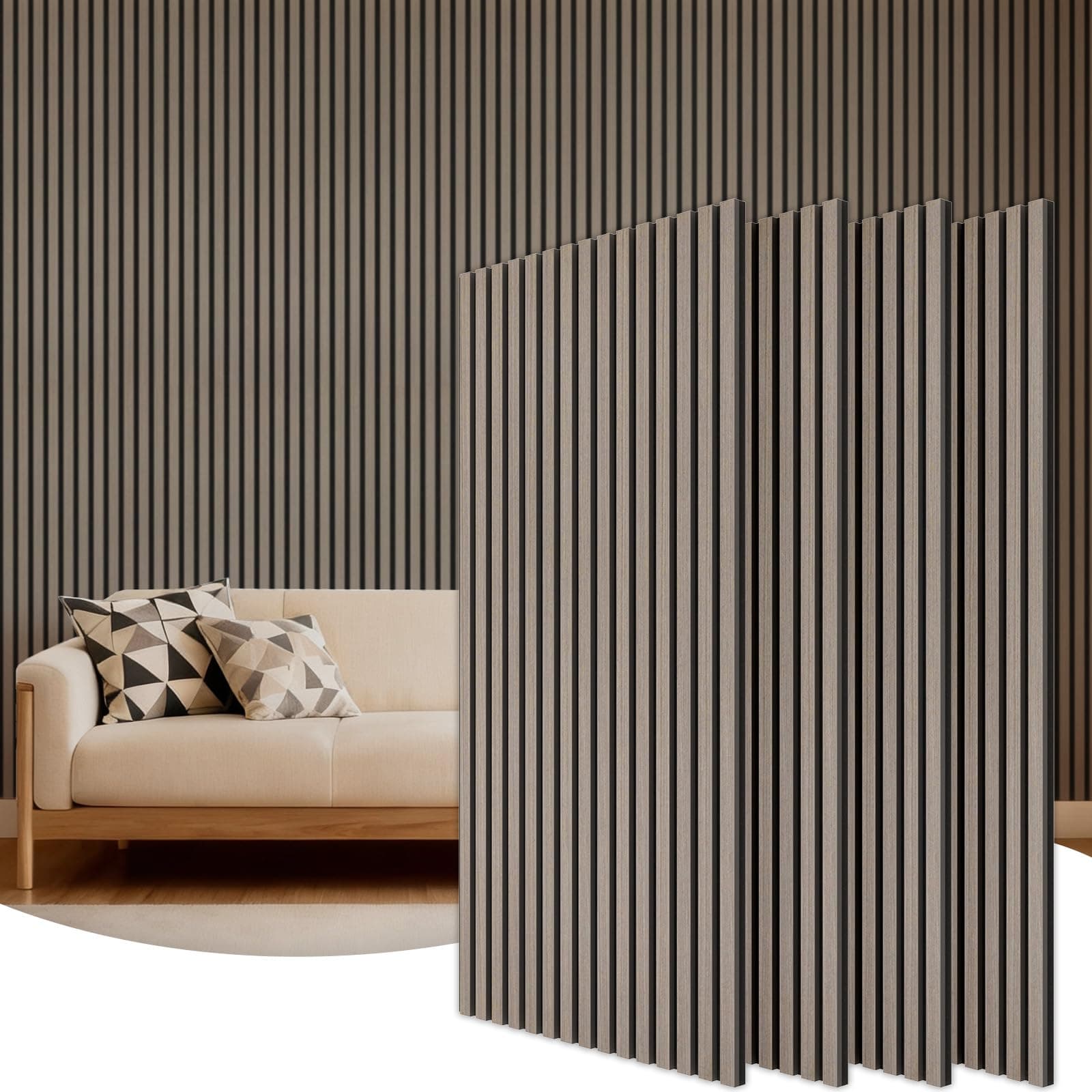 TONOR Set di 4 Pannelli Fonoassorbenti Legno Impiallacciato, 120 x 60 - 2.88㎡, Pannelli Decorativi per Pareti 3D, Pannello Acustici Decorativo per Soggiorno, Ufficio, Bancone a Isola, Soffitt, Grigio